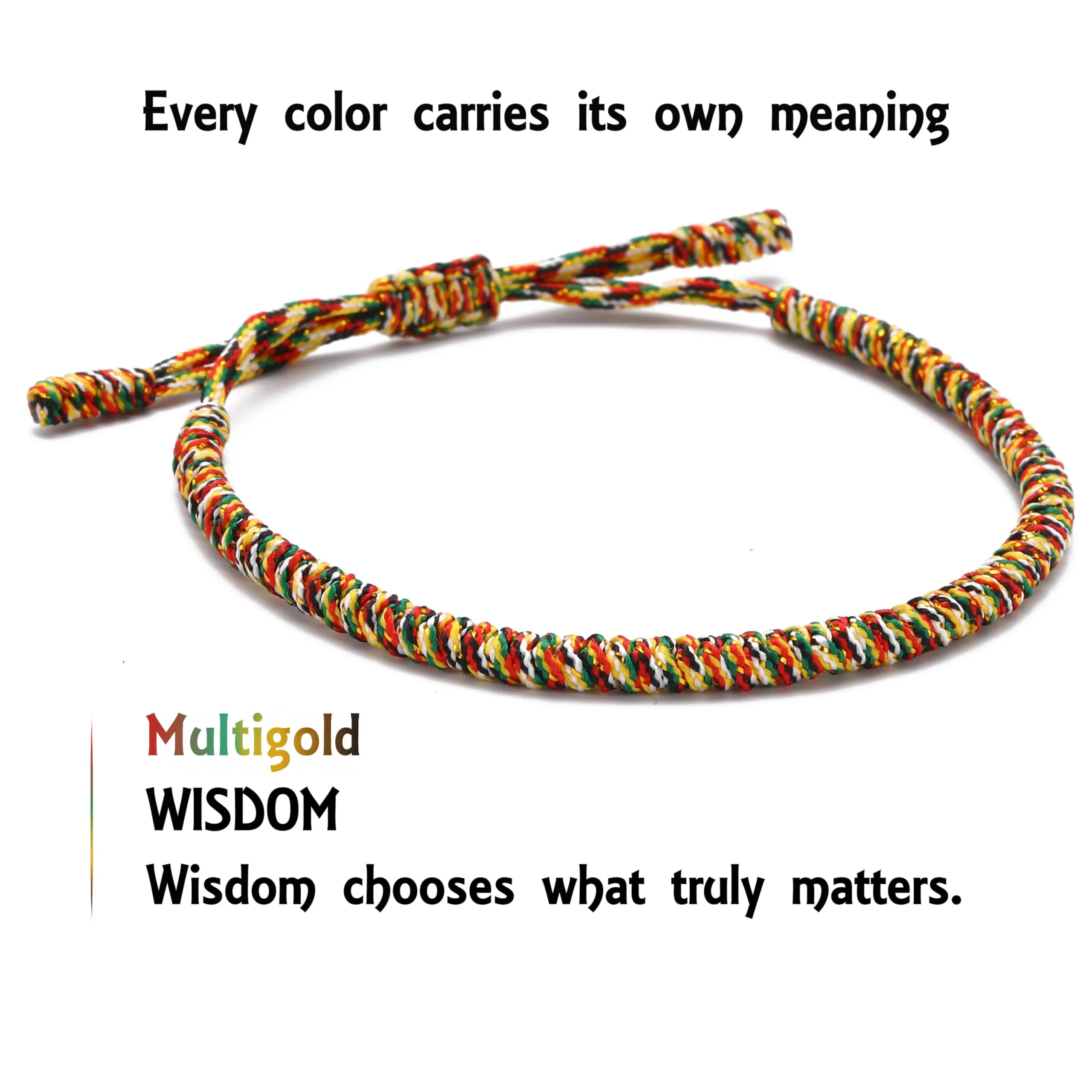 LUCKY BUDDHIST Bracciale Tibetano Buddista Regolabile in Corda Intrecciata per Uomo e Donna con Portachiavi Buddha in Legno - immagine 3
