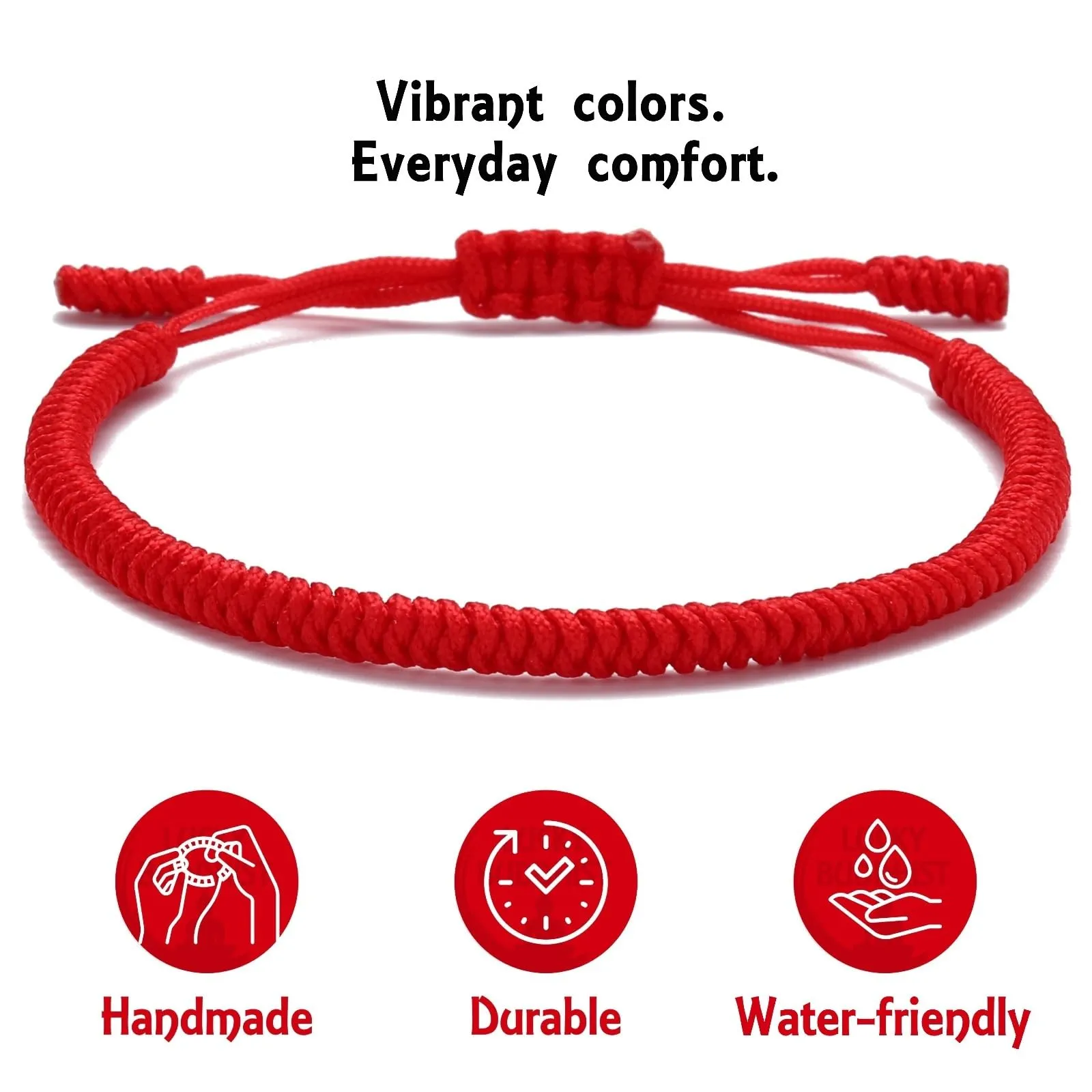LUCKY BUDDHIST Bracciale Tibetano Buddista Regolabile in Corda Intrecciata con Portachiavi Buddha in Legno - immagine 5