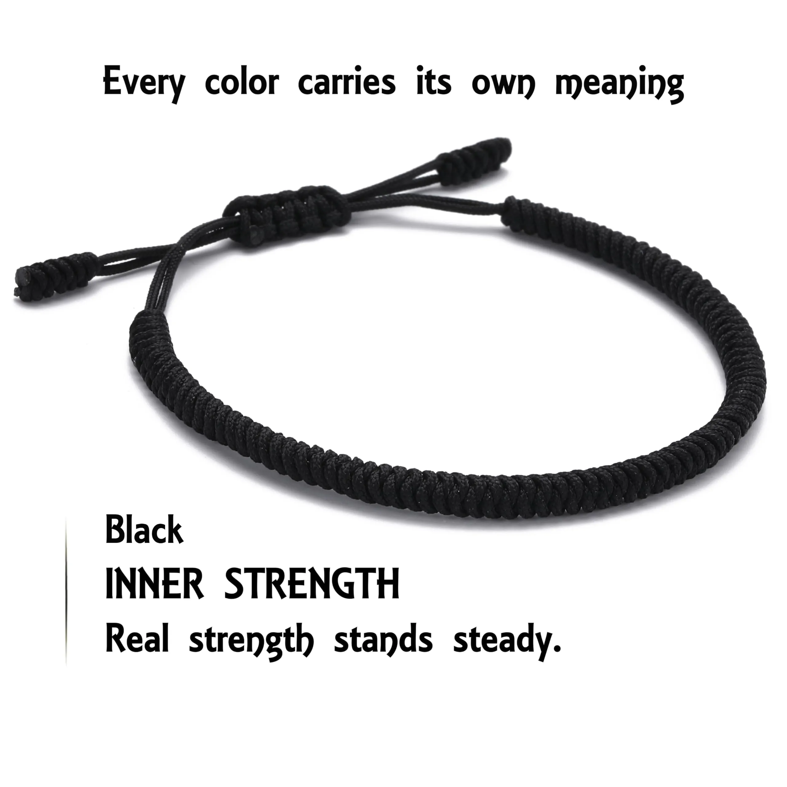 LUCKY BUDDHIST Bracciale Tibetano Buddista Regolabile in Corda Intrecciata con Portachiavi Buddha in Legno - immagine 3