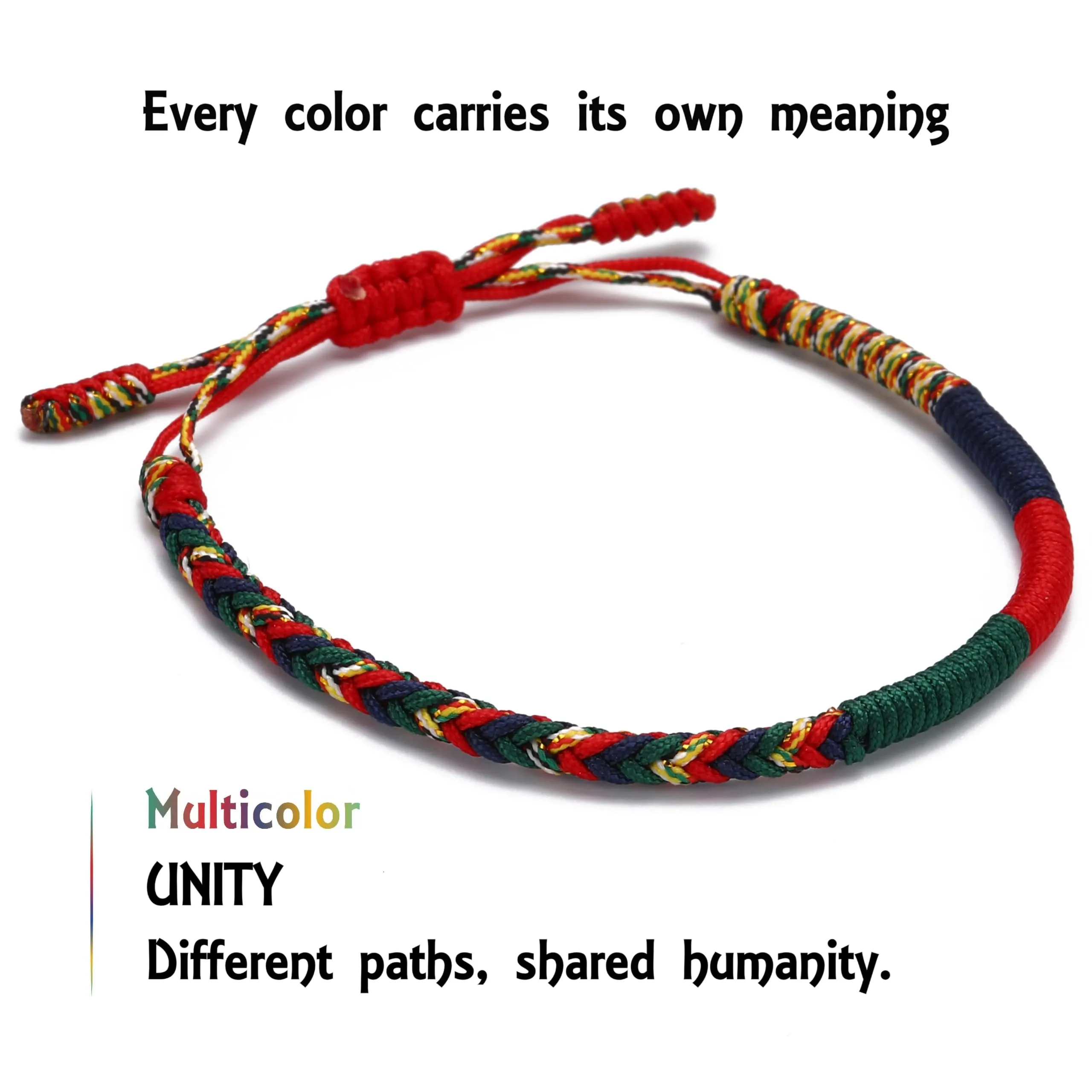 LUCKY BUDDHIST Bracciale Tibetano Buddista Regolabile in Corda Intrecciata con Portachiavi Buddha in Legno - immagine 3