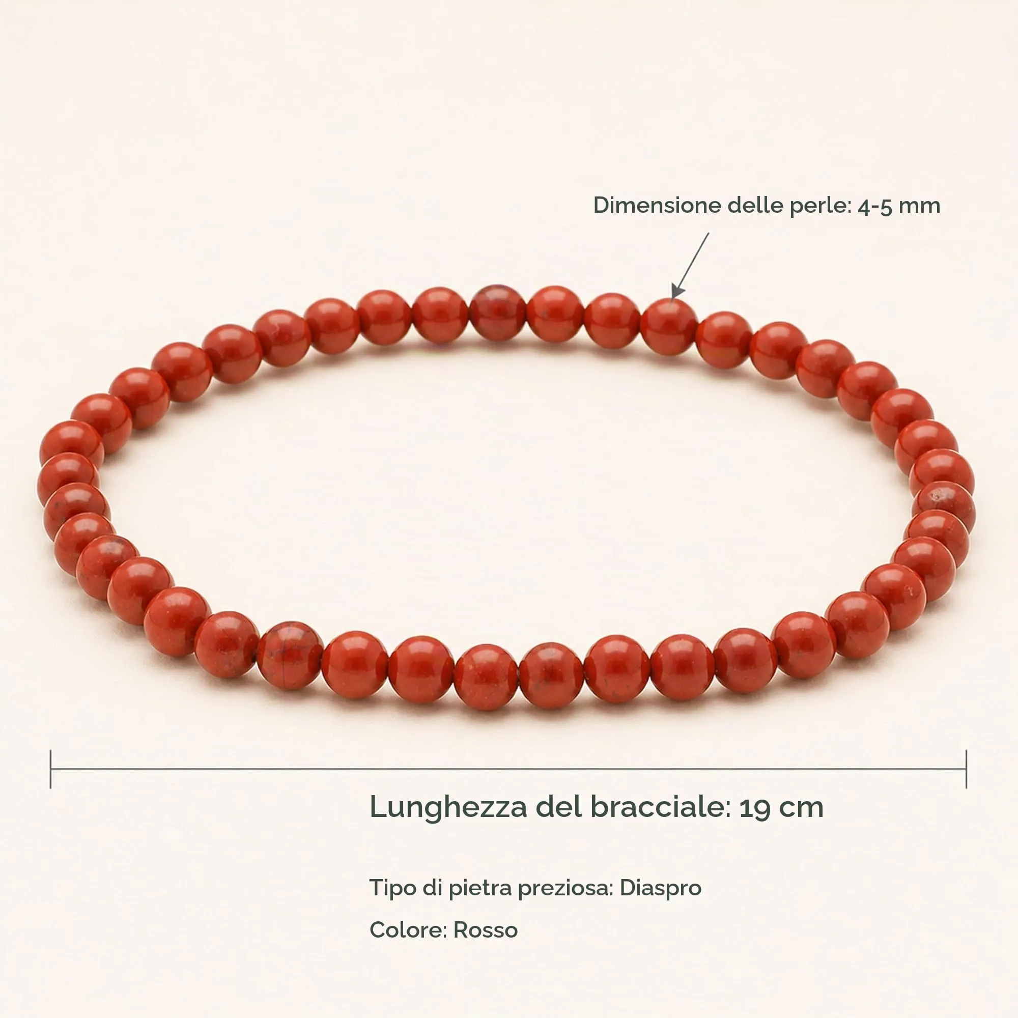 Lebensquelle Plus Mini Bracciale in Diaspro Rosso, Perline 4-5 mm - immagine 3