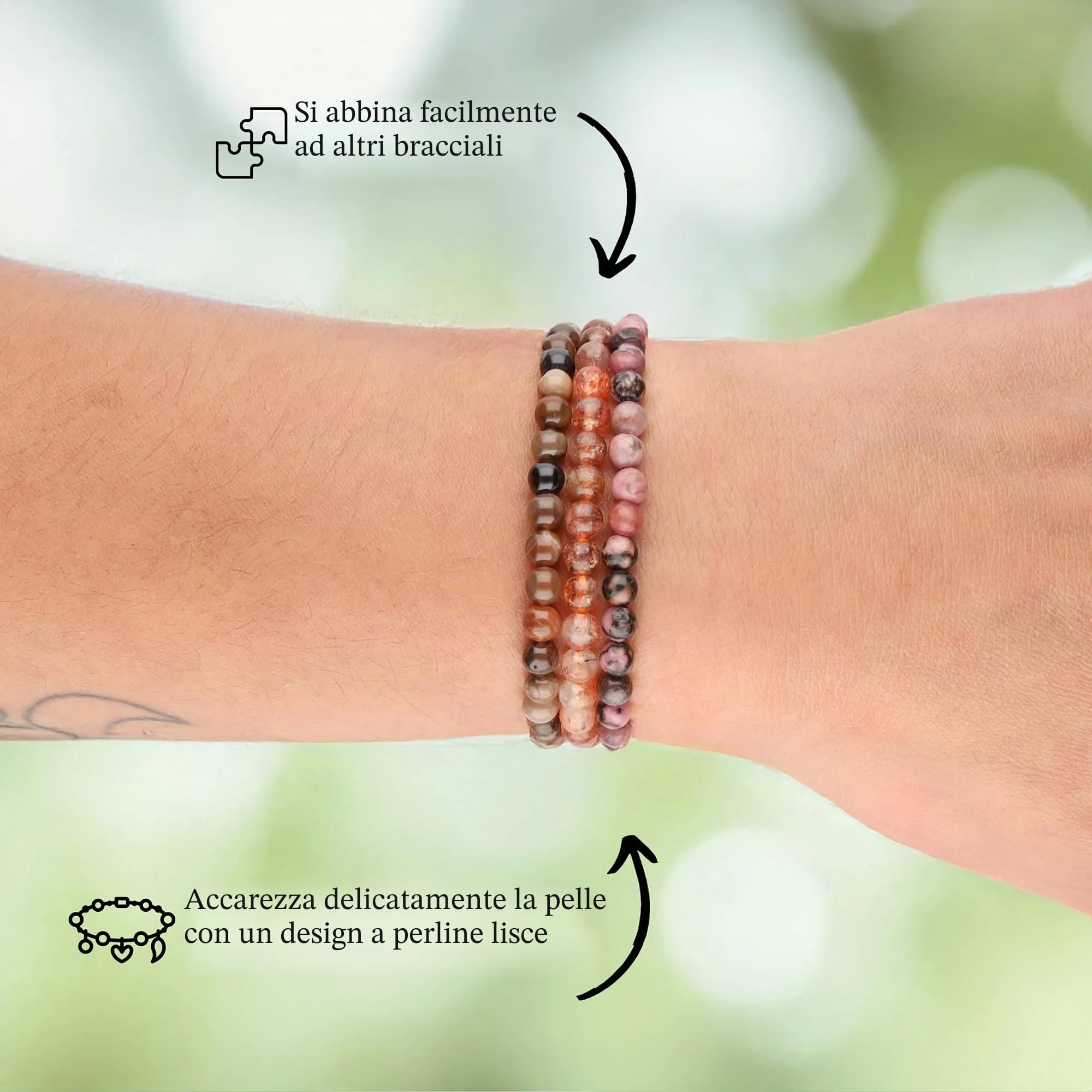Lebensquelle Plus Mini Bracciale in Rodonite, Perline 4-5 mm, 19 cm - immagine 3