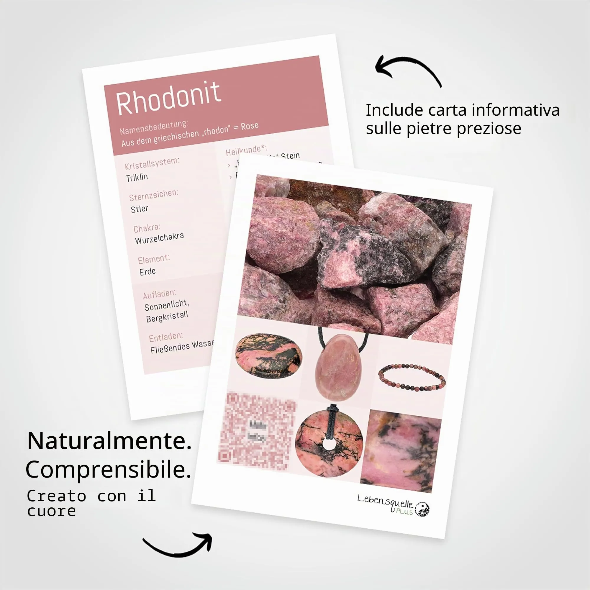 Lebensquelle Plus Mini Bracciale in Rodonite, Perline 4-5 mm, 19 cm - immagine 4