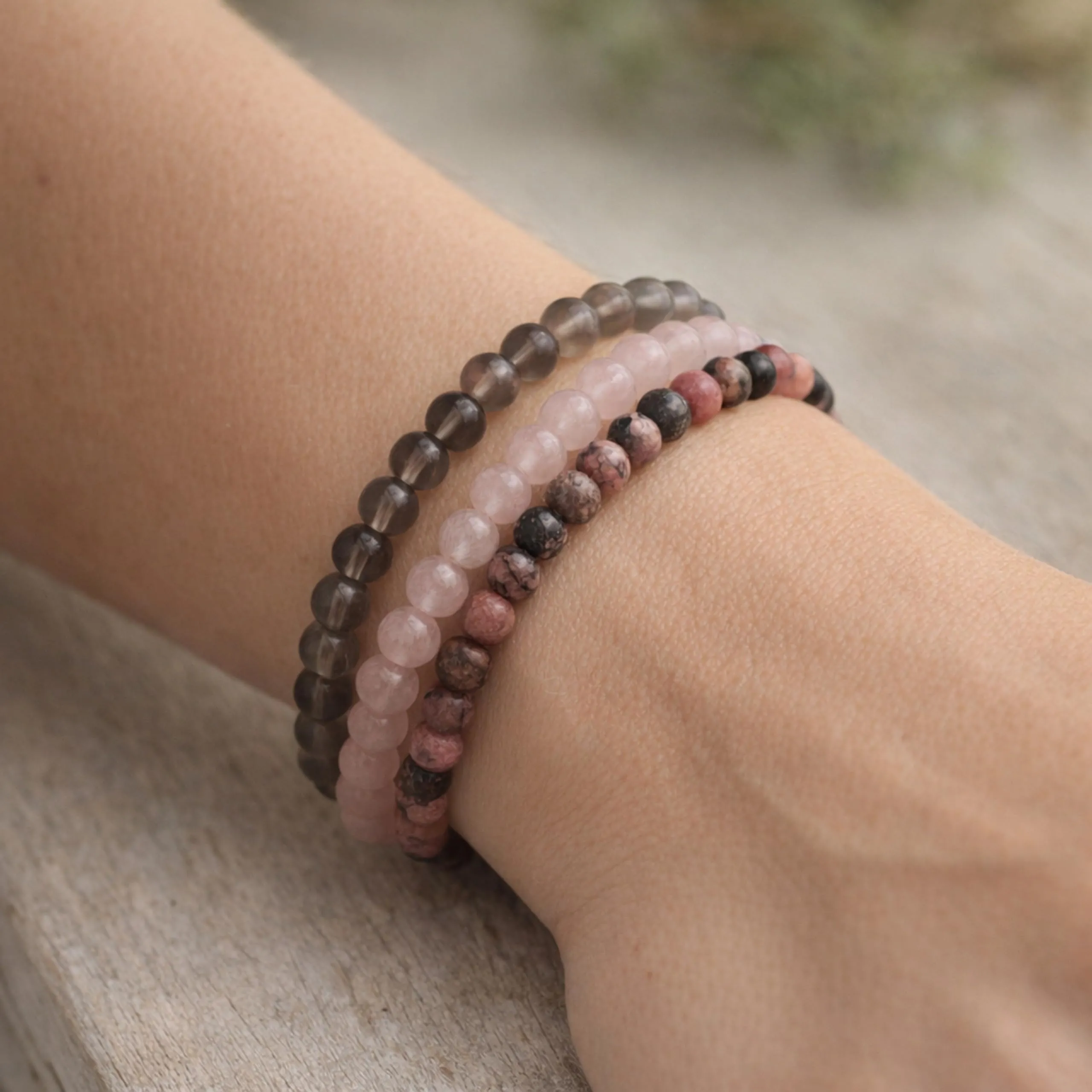 Lebensquelle Plus Mini Bracciale in Rodonite, Perline 4-5 mm, 19 cm - immagine 5