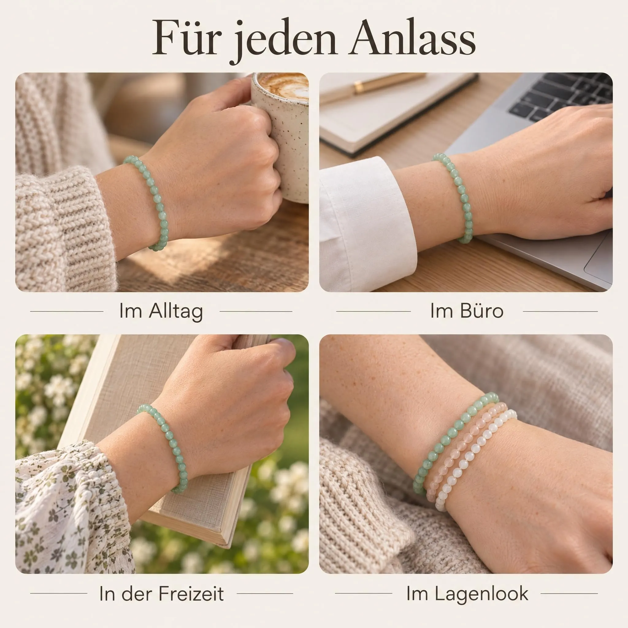 Lebensquelle Plus Mini Bracciale con Perline 4-5 mm - Avventurina Verde - immagine 7