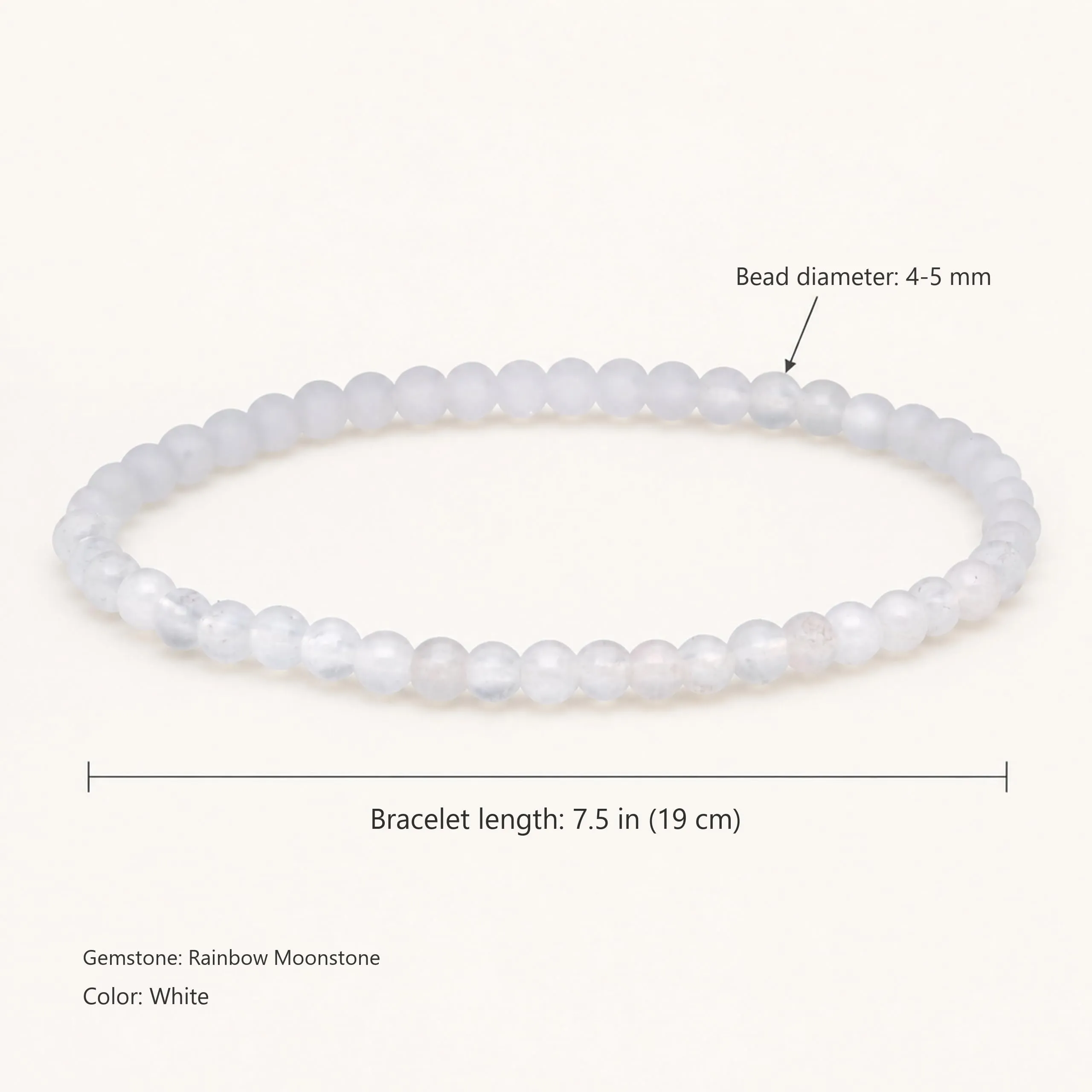 Lebensquelle Plus Mini Bracciale con Perline 4-5 mm Pietra di Luna Arcobaleno, 19 cm - immagine 3