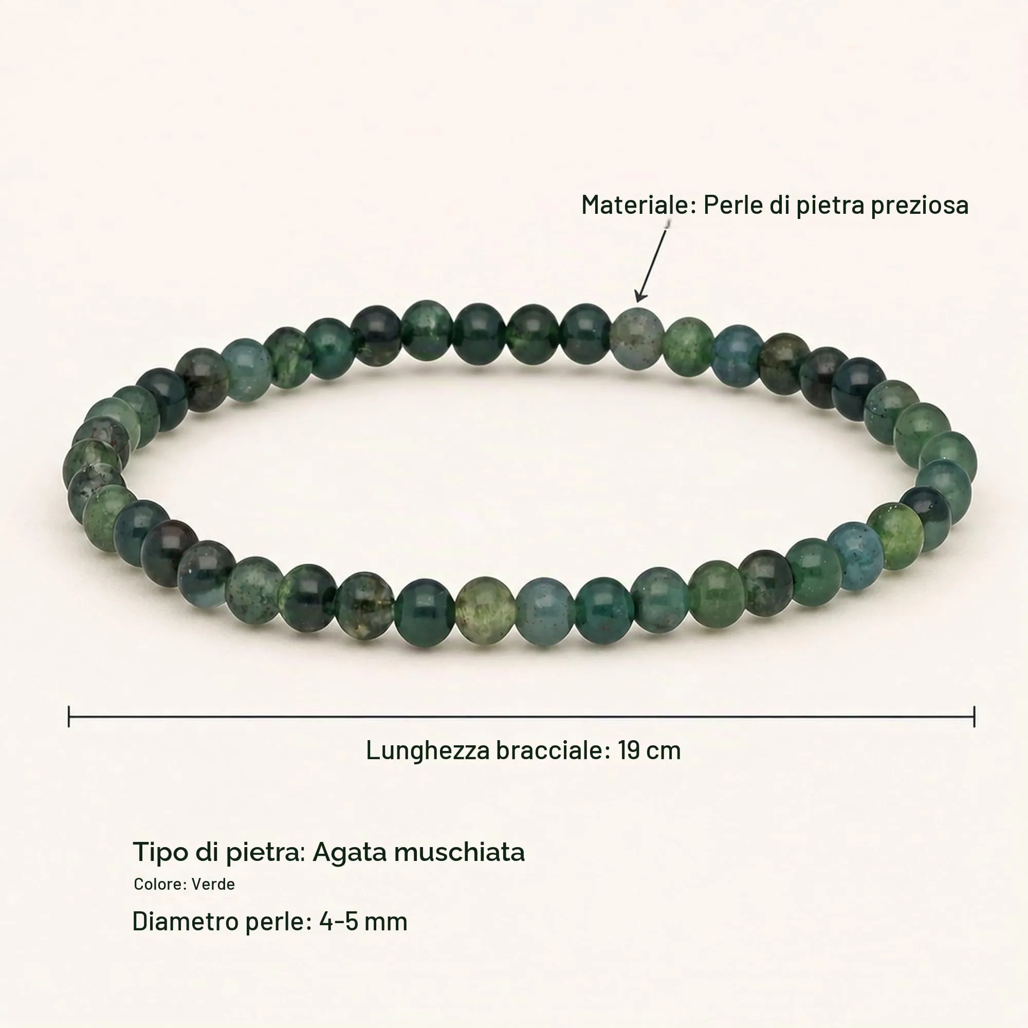 Lebensquelle Plus Mini Bracciale con Perline 4-5 mm - Agata Muschiata, 19 cm - immagine 3