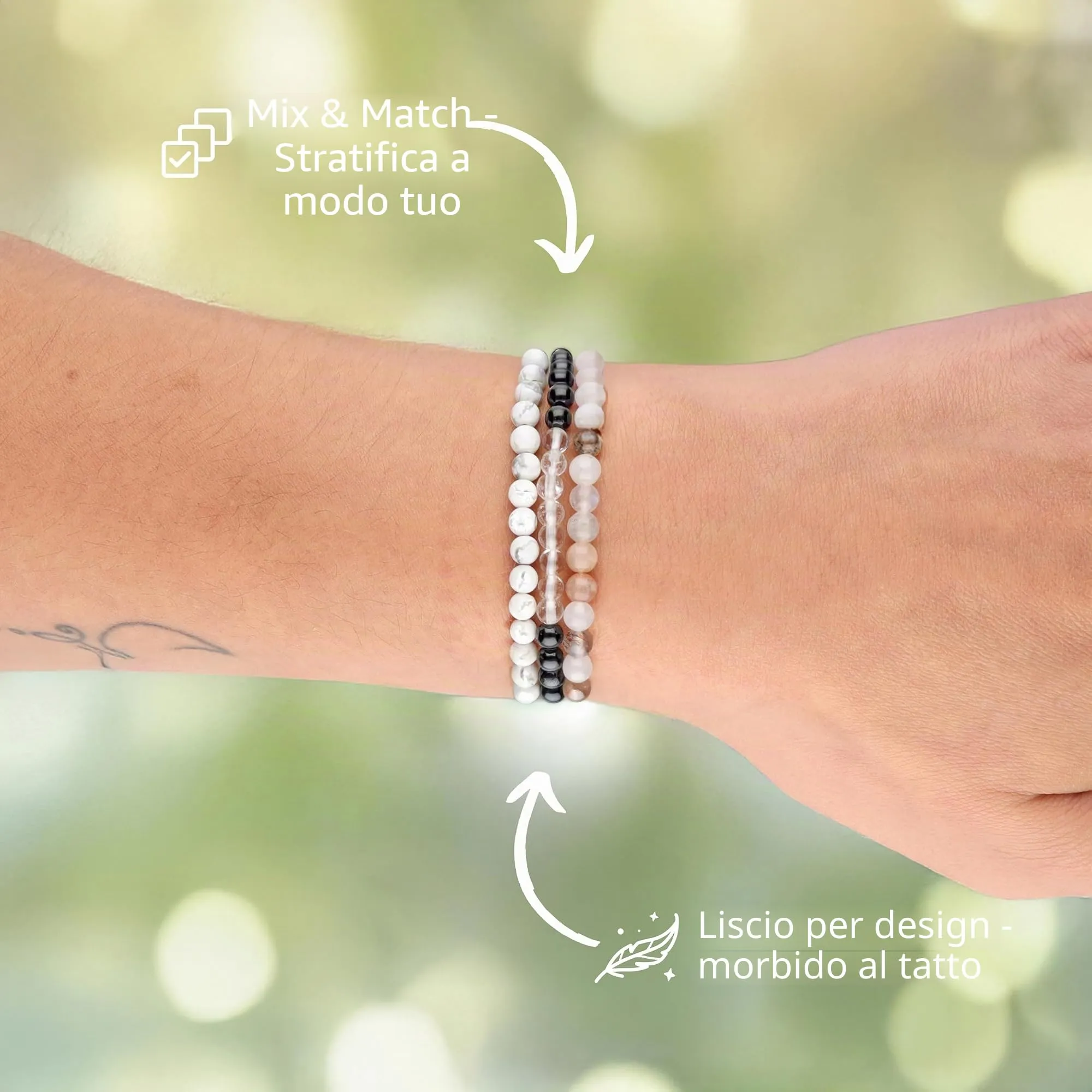 Lebensquelle Plus Mini bracciale con perline 4-5 mm (Mondstein), 19 cm - immagine 3