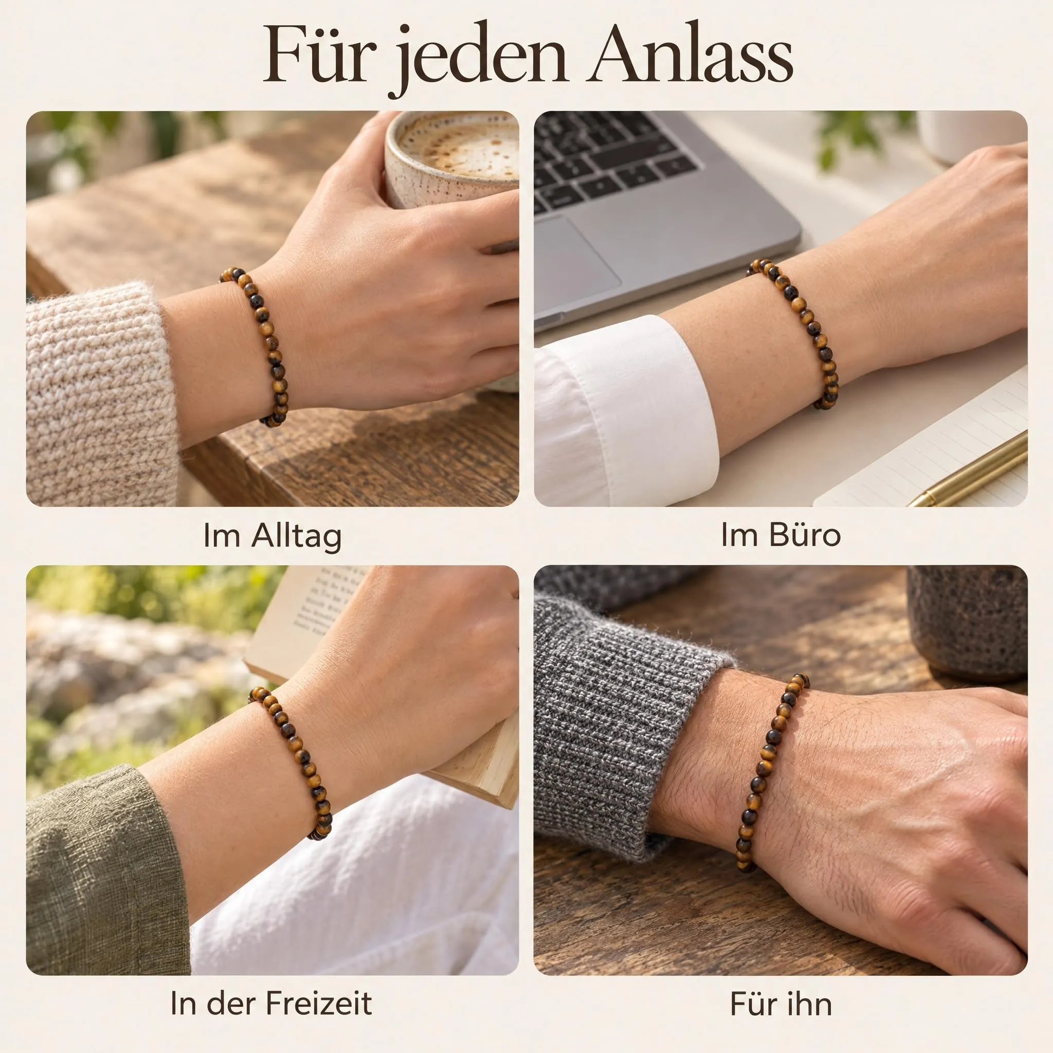 Lebensquelle Plus Mini Bracciale in Occhio di Tigre, perline 4-5 mm, 19 cm - immagine 7