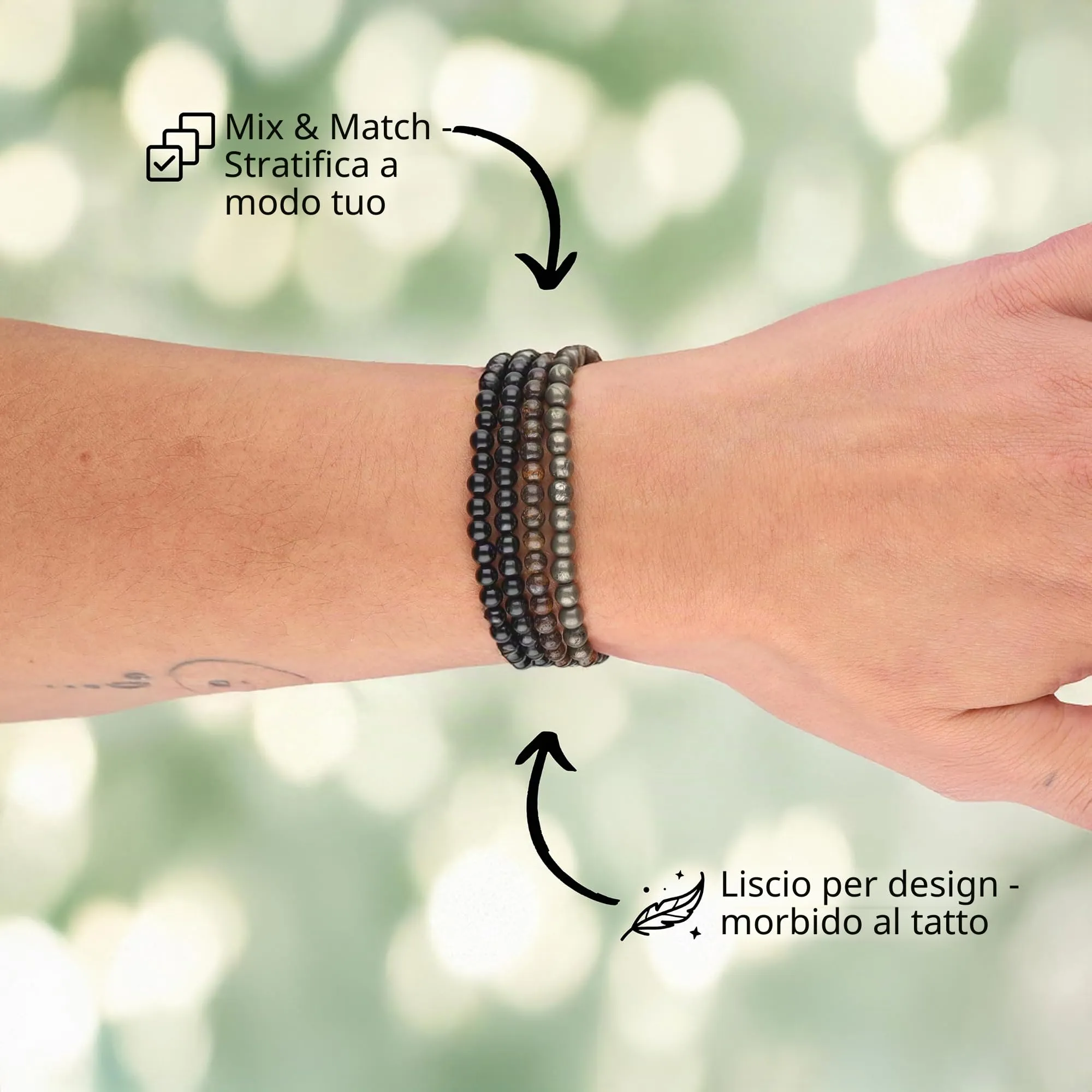 Lebensquelle Plus Mini bracciale con perline 4-5 mm, Onice - immagine 3