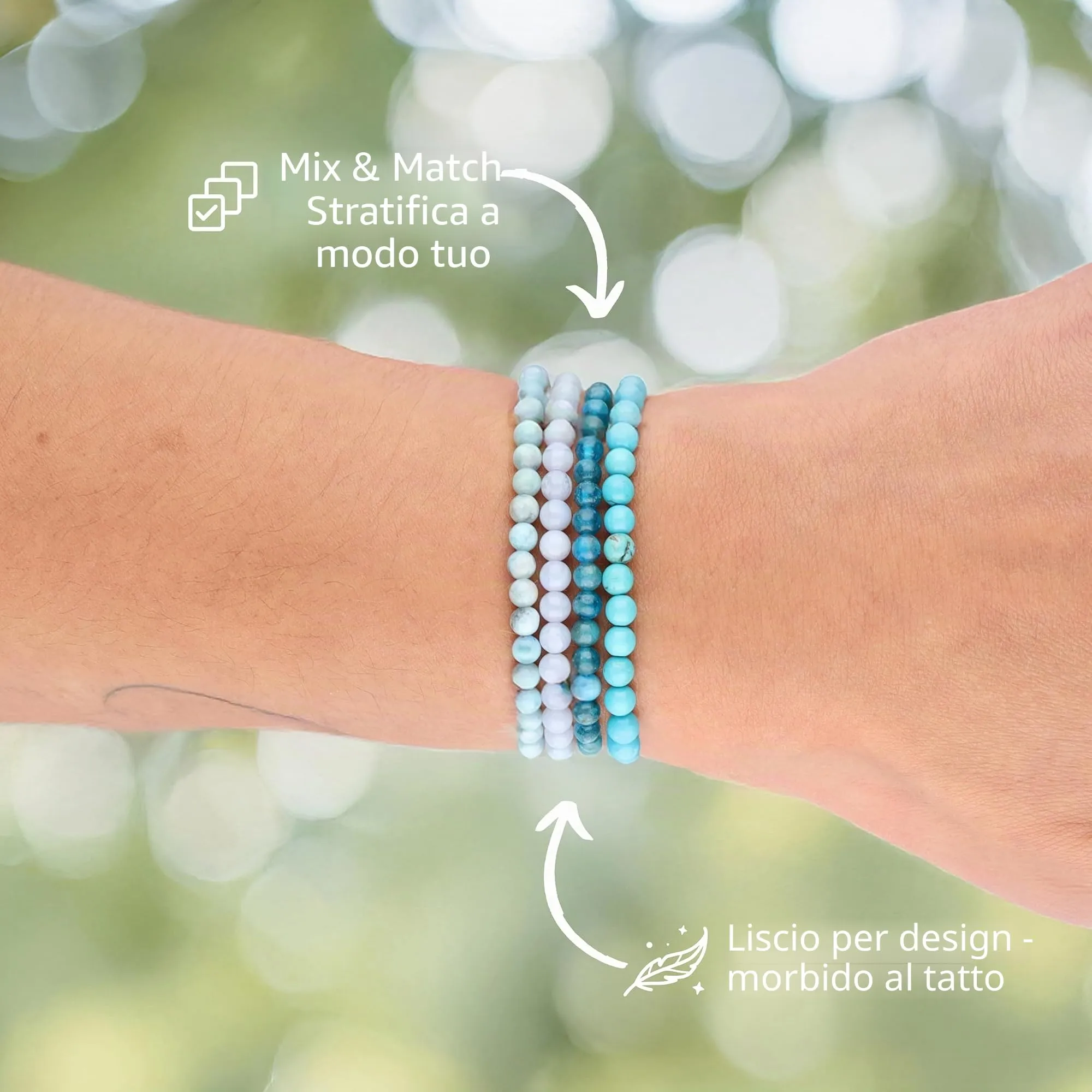 Lebensquelle Plus Mini bracciale con perline 4-5 mm, Calcedonio blu - immagine 3