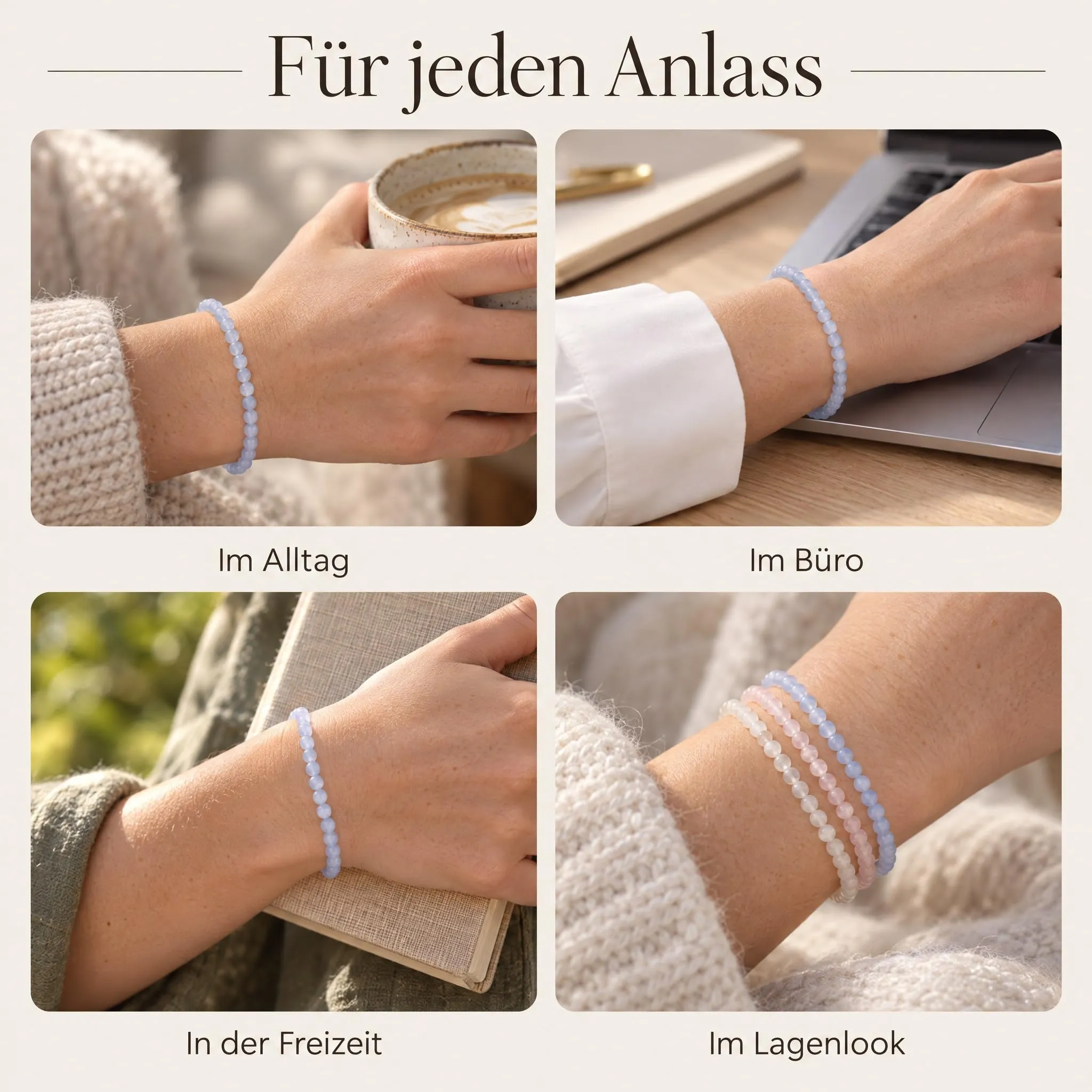 Lebensquelle Plus Mini bracciale con perline 4-5 mm, Calcedonio blu - immagine 8
