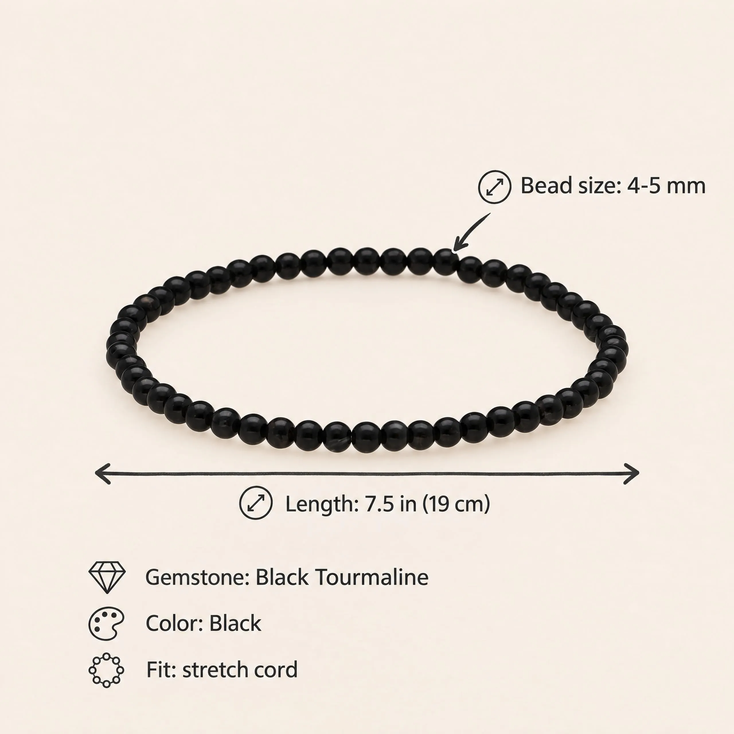 Lebensquelle Plus Bracciale in Tormalina Nera, perline 4-5 mm - immagine 3