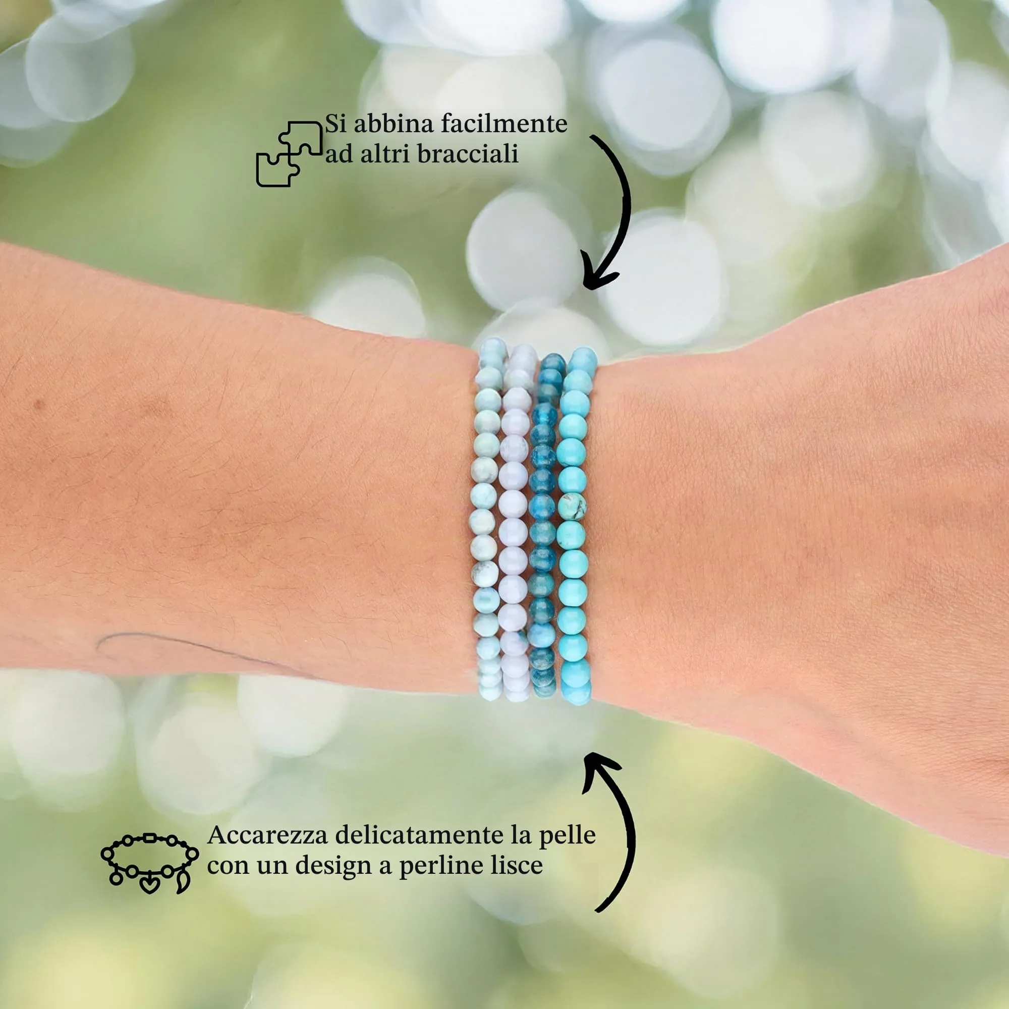 Lebensquelle Plus Mini Bracciale con Perline 4-5 mm Apatite - immagine 3