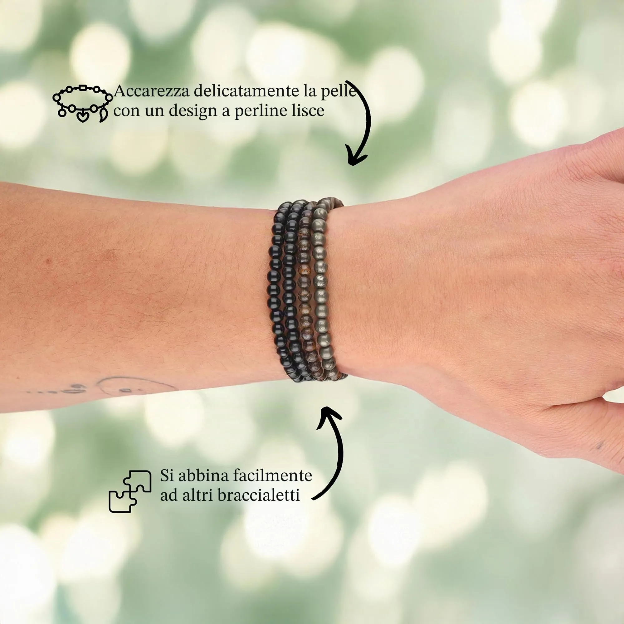 Lebensquelle Plus Mini Bracciale in Ematite, Perline 4-5 mm - immagine 3