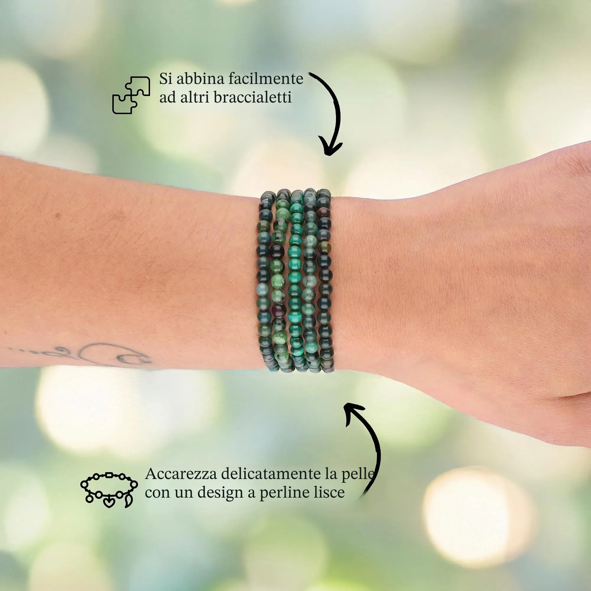 Lebensquelle Plus Mini Bracciale con Perline 4-5 mm (Malachite) - immagine 3