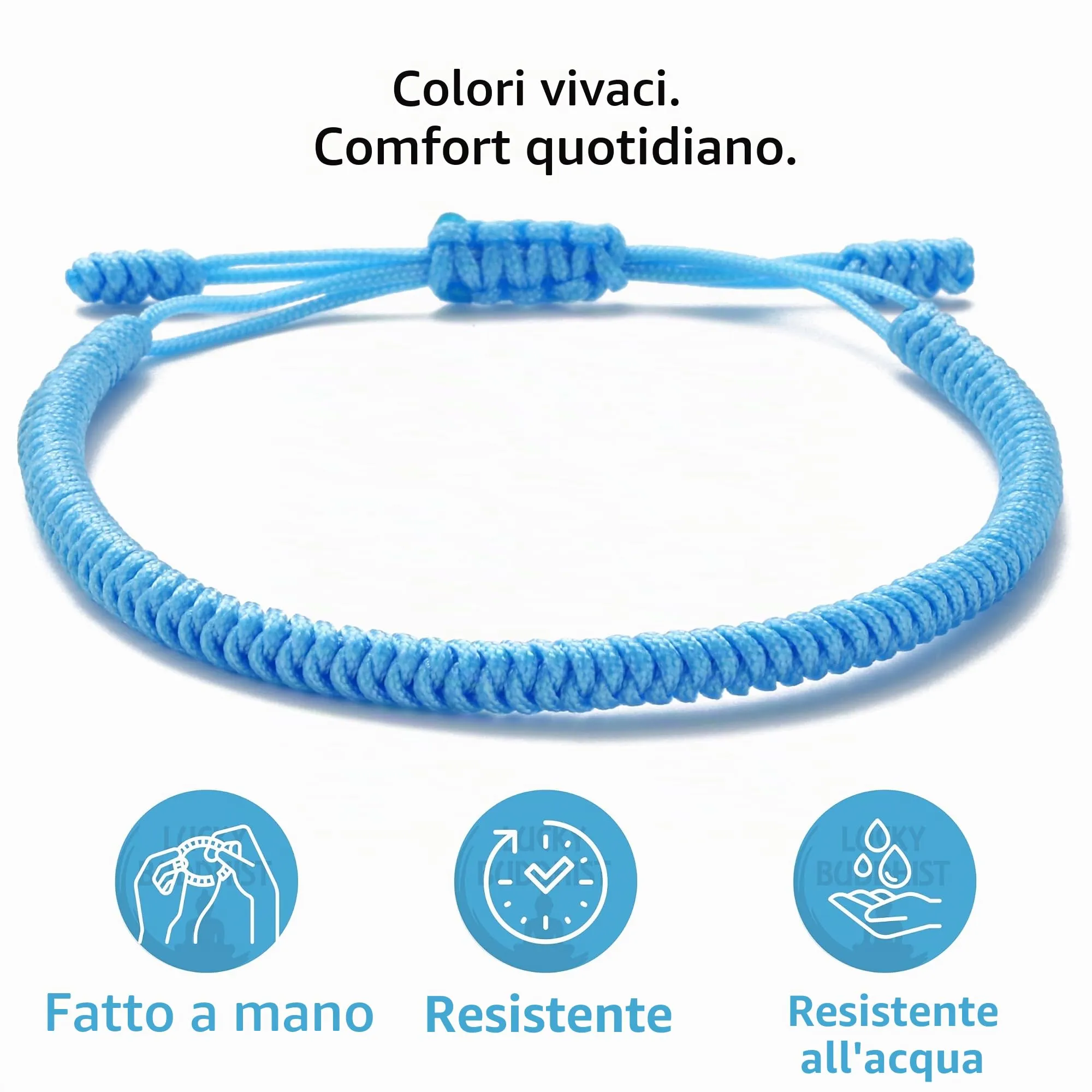 LUCKY BUDDHIST Bracciale Tibetano Buddista Regolabile in Corda Intrecciata con Portachiavi Buddha in Legno - immagine 5
