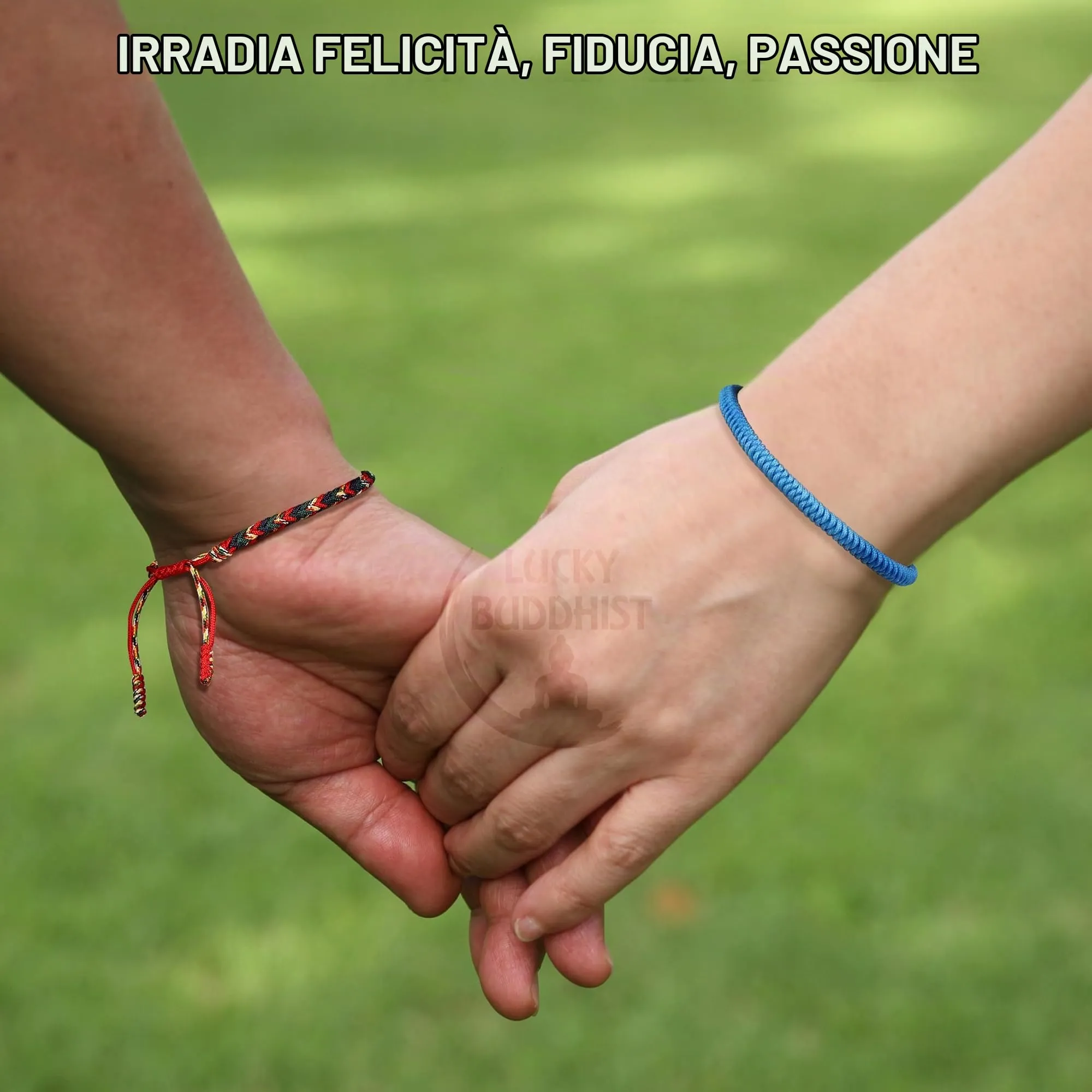 LUCKY BUDDHIST Bracciale Tibetano Buddista Regolabile in Corda Intrecciata con Portachiavi Buddha in Legno - immagine 7