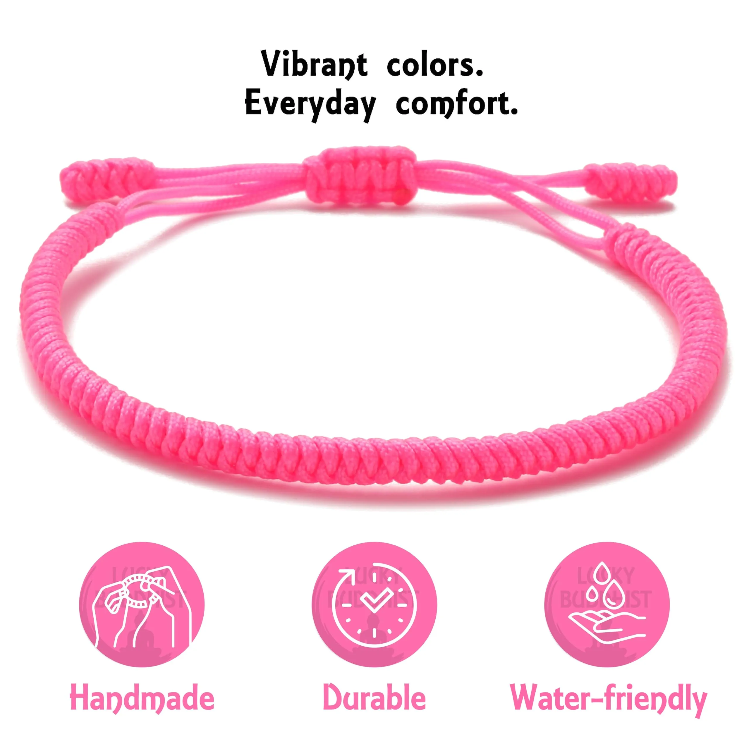 LUCKY BUDDHIST Bracciale Tibetano Buddista Regolabile in Corda Intrecciata con Portachiavi Buddha in Legno - immagine 5