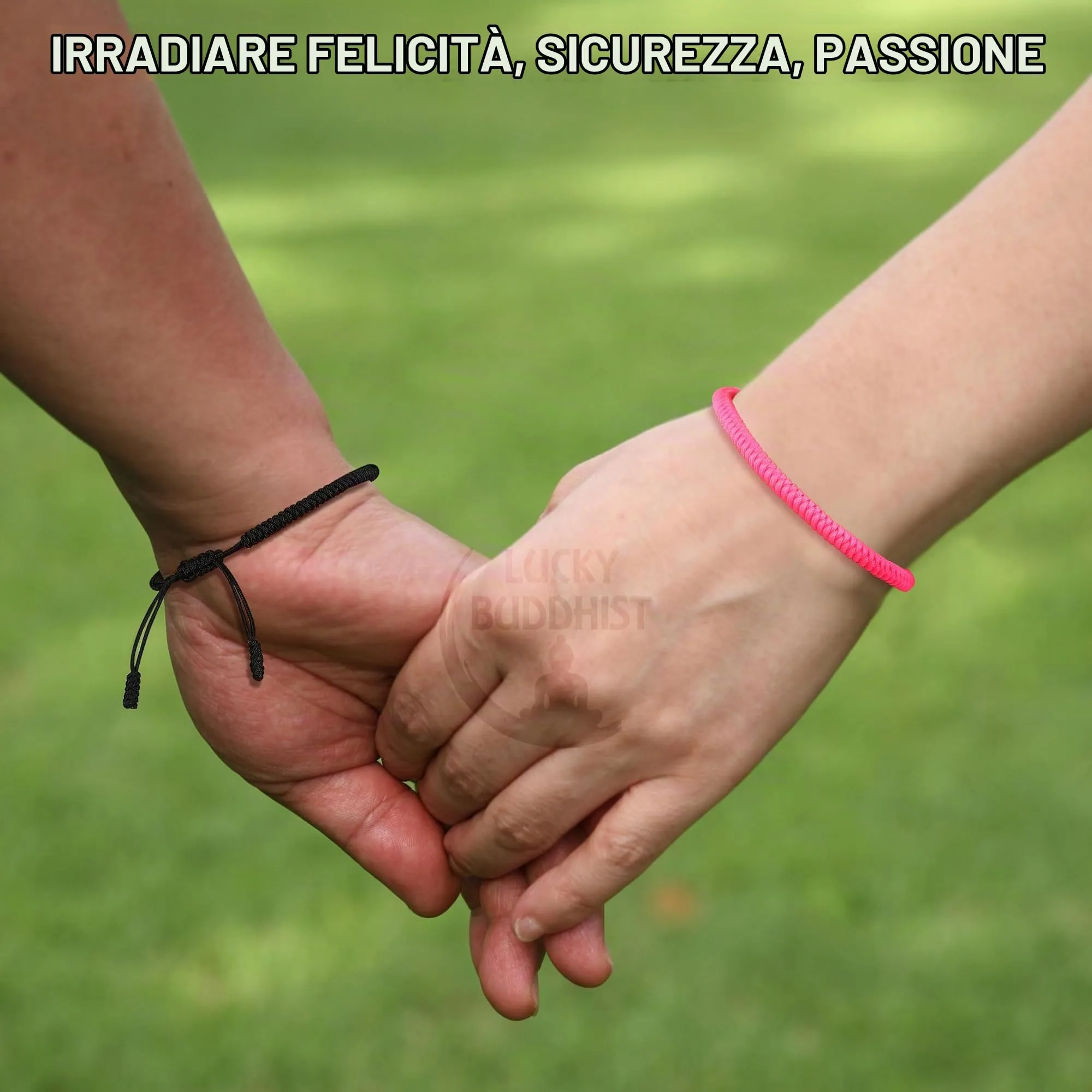 LUCKY BUDDHIST Bracciale Tibetano Buddista Regolabile in Corda Intrecciata con Portachiavi Buddha in Legno - immagine 7