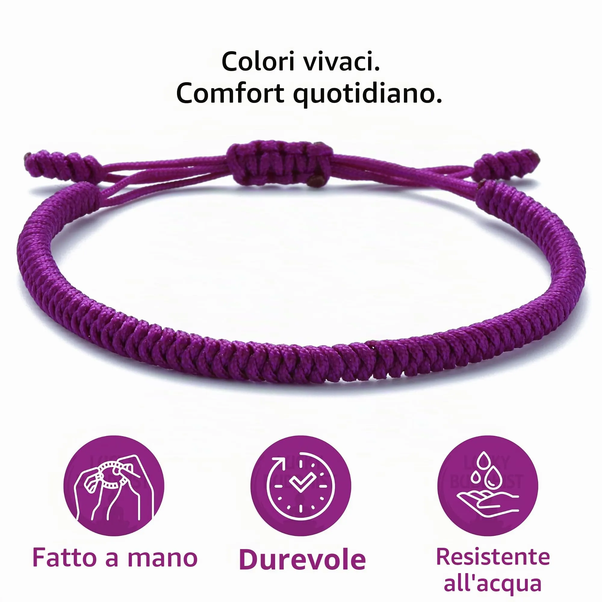 LUCKY BUDDHIST Bracciale Tibetano Buddista Regolabile in Corda Intrecciata con Portachiavi Buddha in Legno - immagine 5