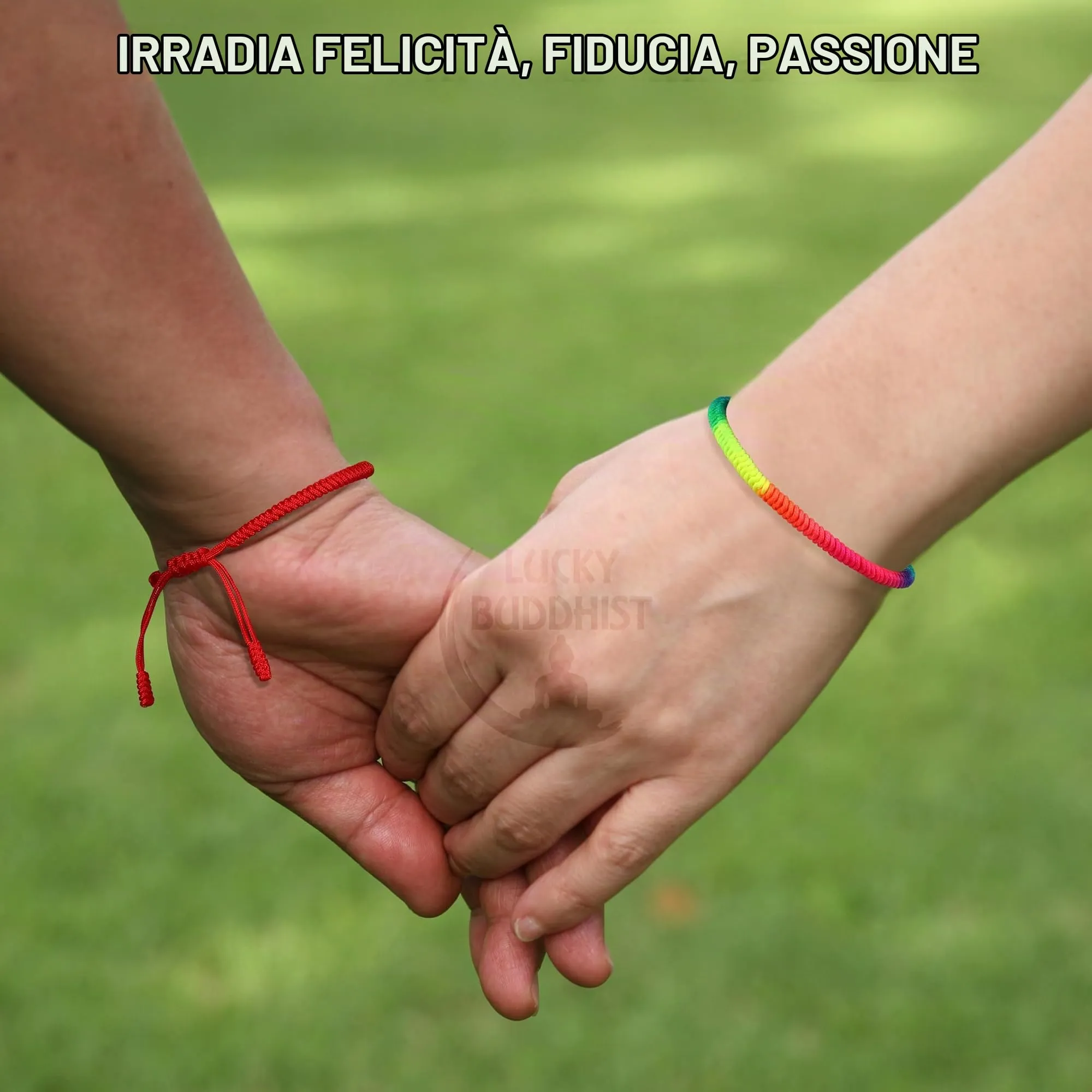 LUCKY BUDDHIST Bracciale Tibetano Buddista Regolabile in Corda Intrecciata con Portachiavi Buddha in Legno - immagine 7