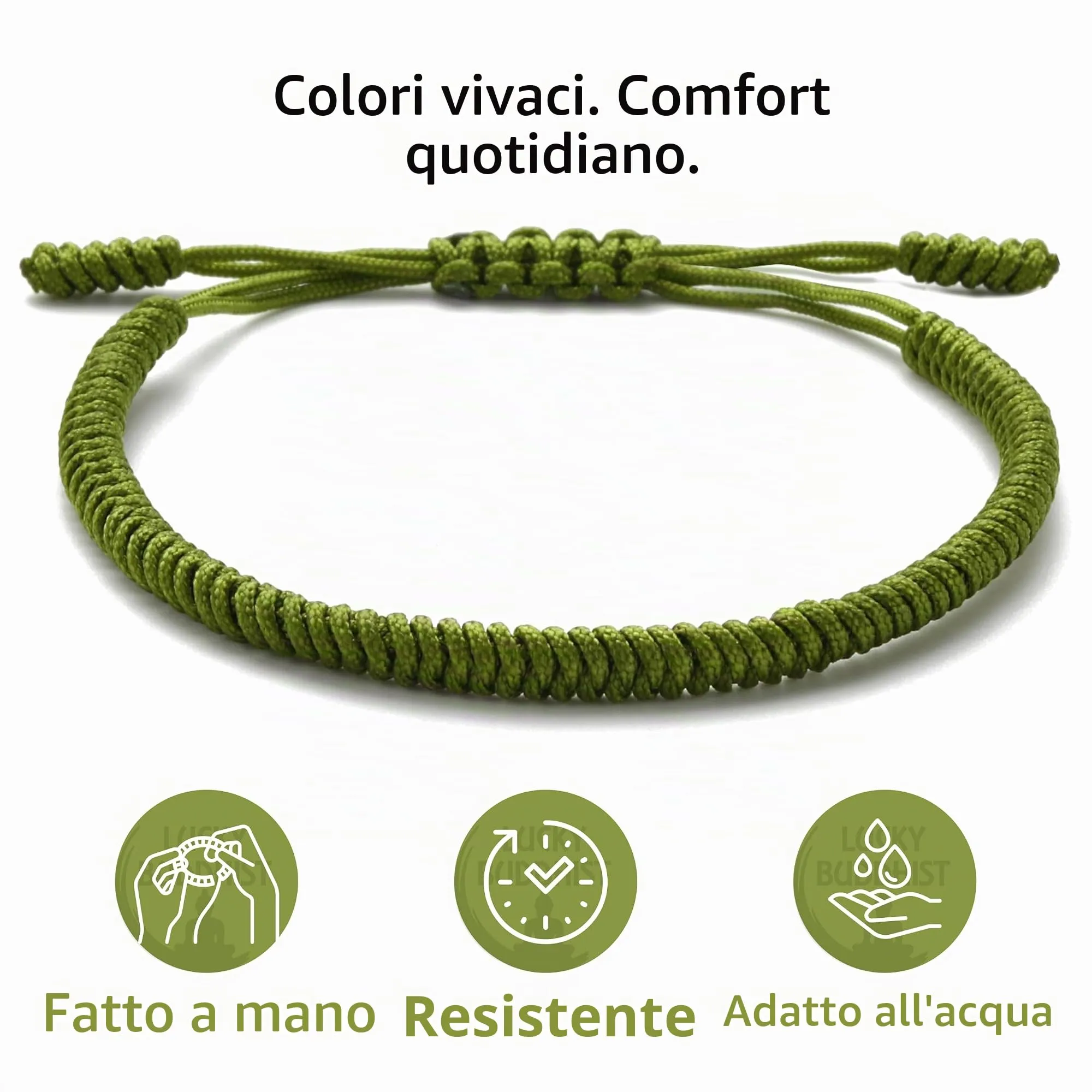 LUCKY BUDDHIST Bracciale Tibetano Buddista Regolabile in Corda Intrecciata con Portachiavi Buddha in Legno - immagine 5