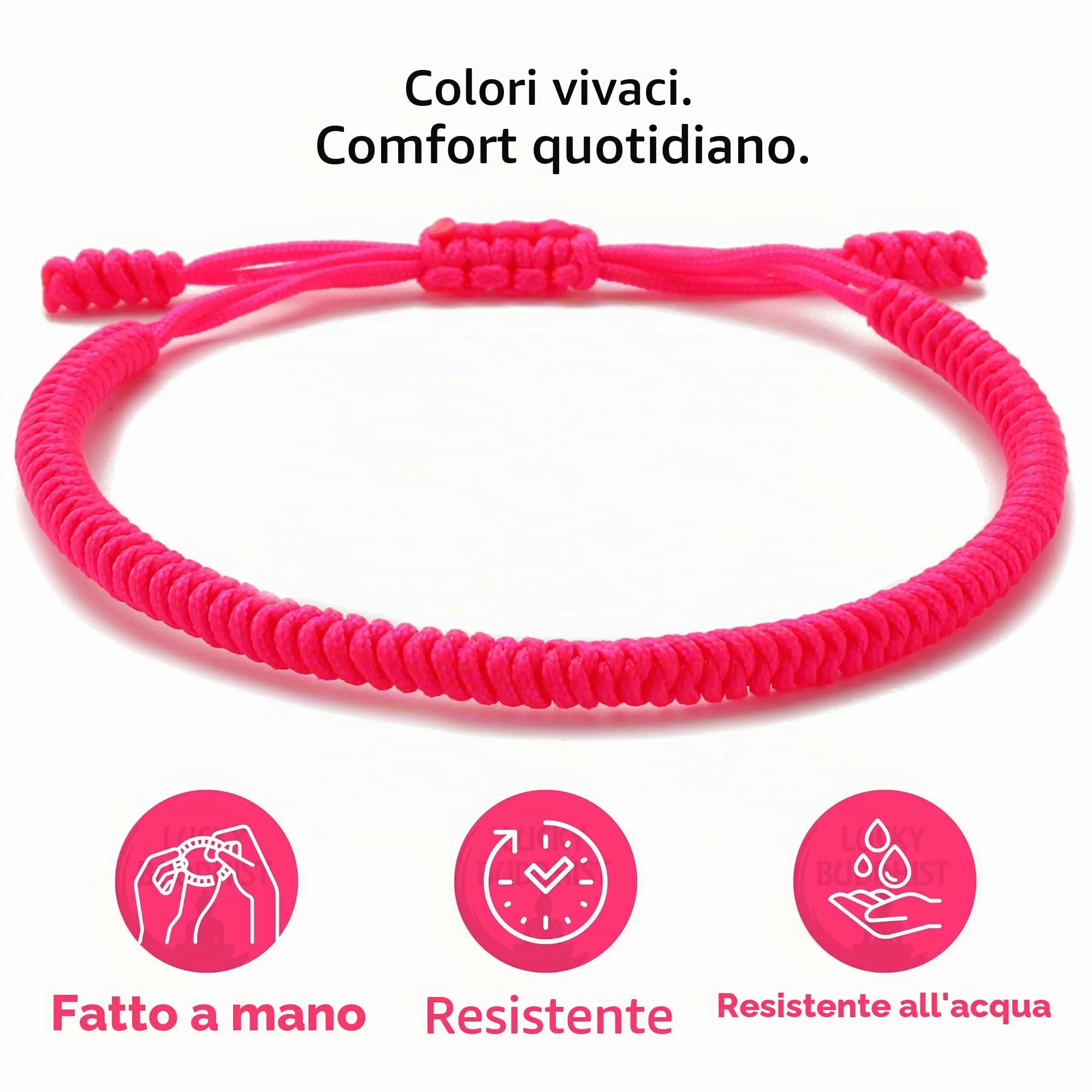 LUCKY BUDDHIST Bracciale Tibetano Buddista Regolabile in Corda Intrecciata con Portachiavi Buddha in Legno - immagine 5