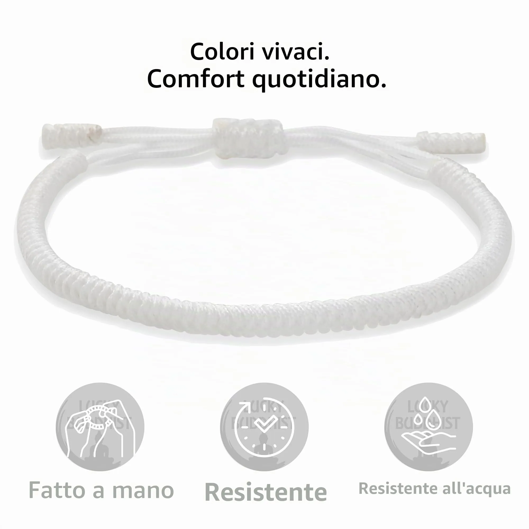 LUCKY BUDDHIST Bracciale Tibetano Buddista Regolabile in Corda Intrecciata con Portachiavi Buddha in Legno - immagine 5