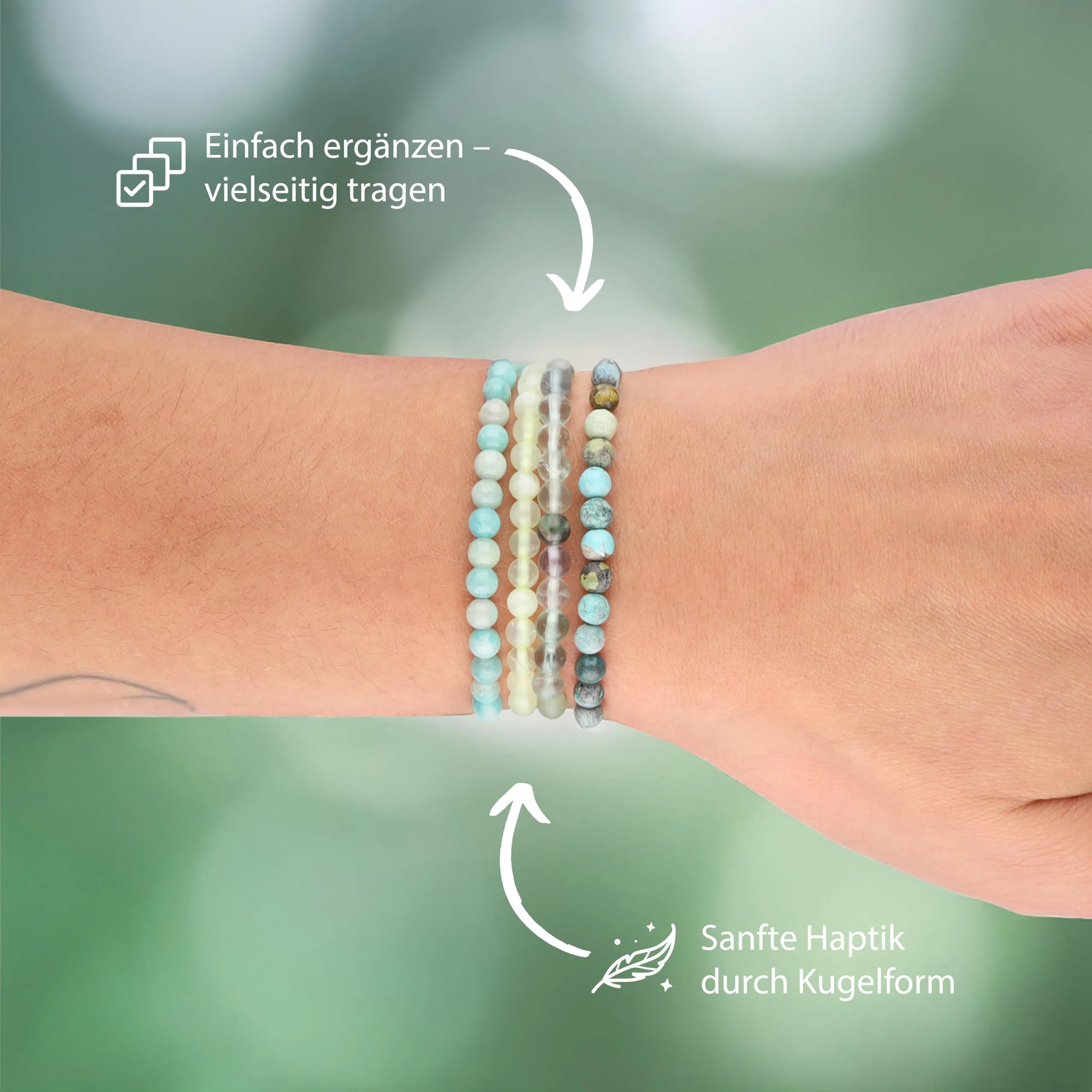 Lebensquelle Plus Mini Bracciale con Perline 4-5 mm (Crisoprasio) - immagine 3