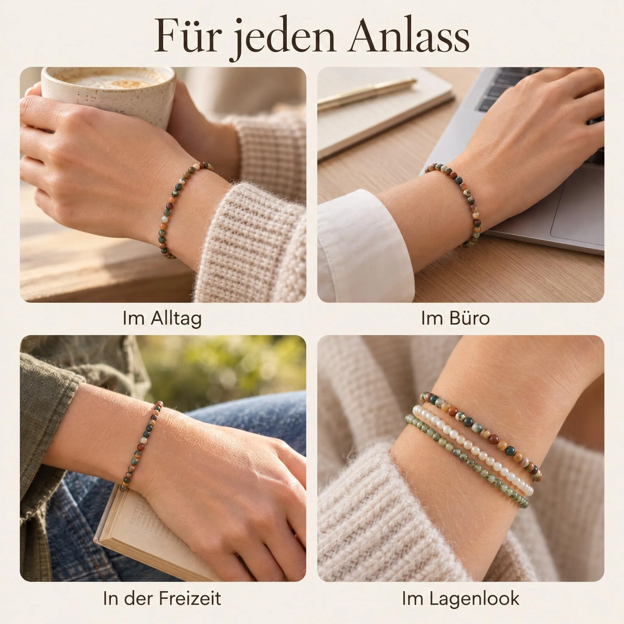 Lebensquelle Plus Mini Bracciale con Perline 4-5 mm - Diaspro Oceano - immagine 8