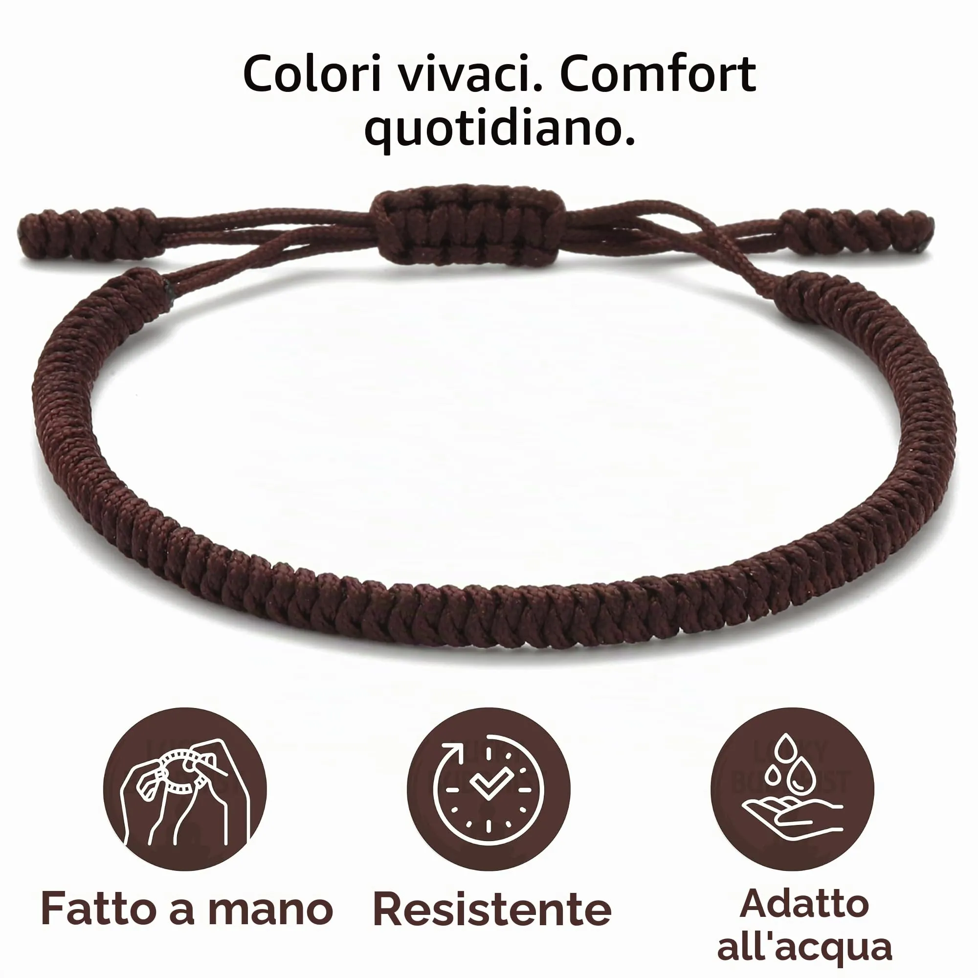 LUCKY BUDDHIST Bracciale Tibetano Buddista Regolabile in Corda Intrecciata con Portachiavi Buddha in Legno - immagine 5