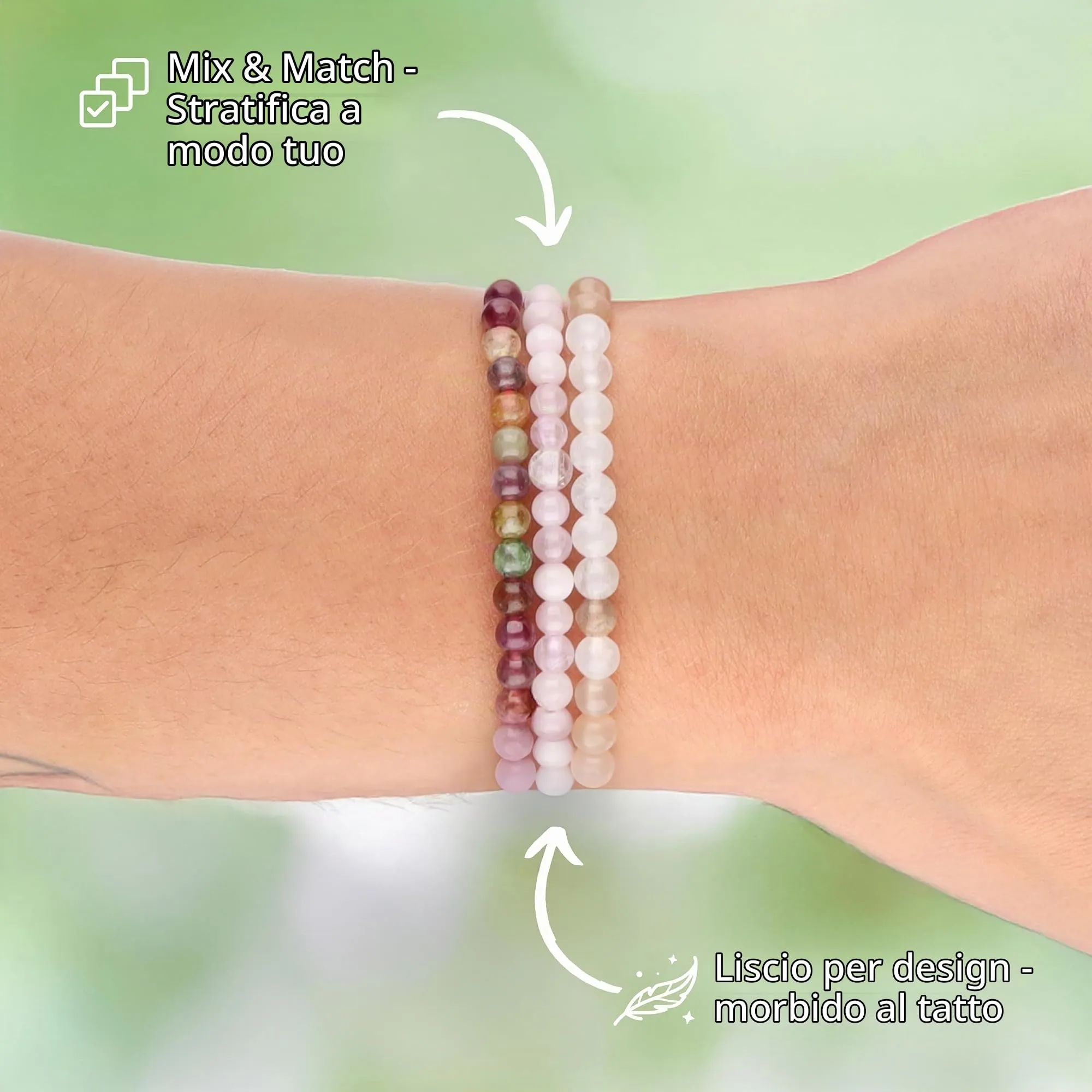 Lebensquelle Plus Mini bracciale con perline 4-5 mm Tormalina variopinta - immagine 3