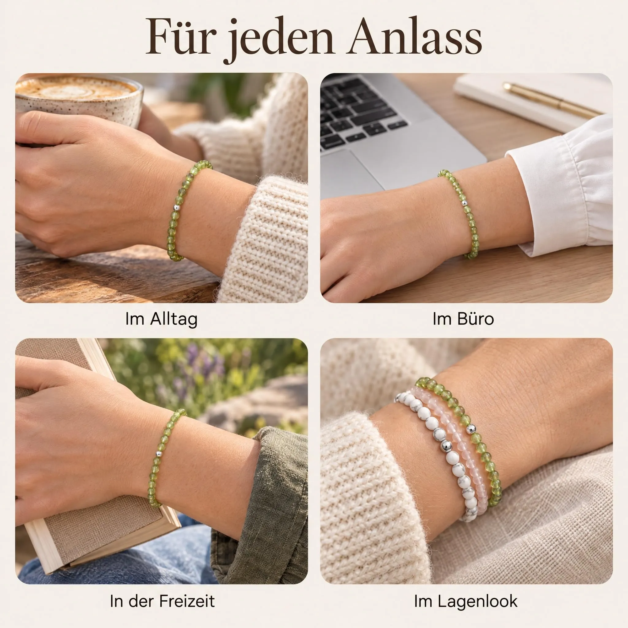Lebensquelle Plus Bracciale in Peridoto e Argento 925, sfere 4 mm, 19 cm - immagine 6