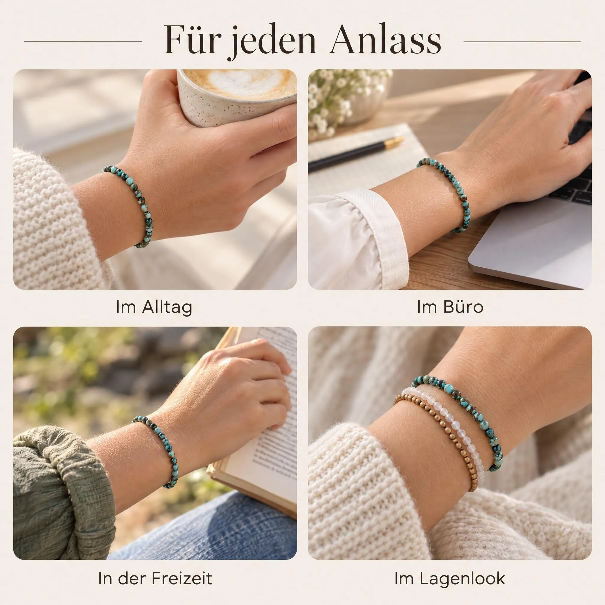 Lebensquelle Plus Mini Bracciale con Perline 4-5 mm Turchese Naturale - immagine 6