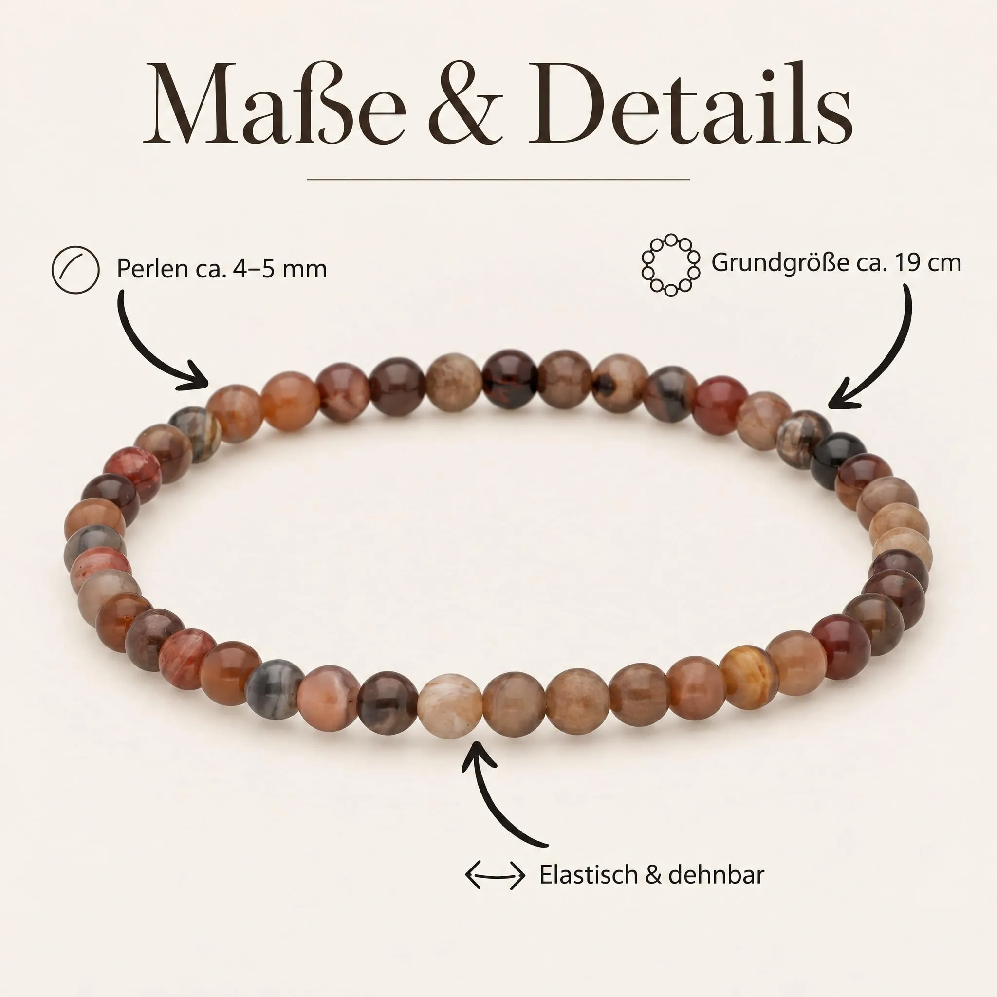 Lebensquelle Plus Mini Bracciale in Legno Fossile, perline 4-5 mm - immagine 4