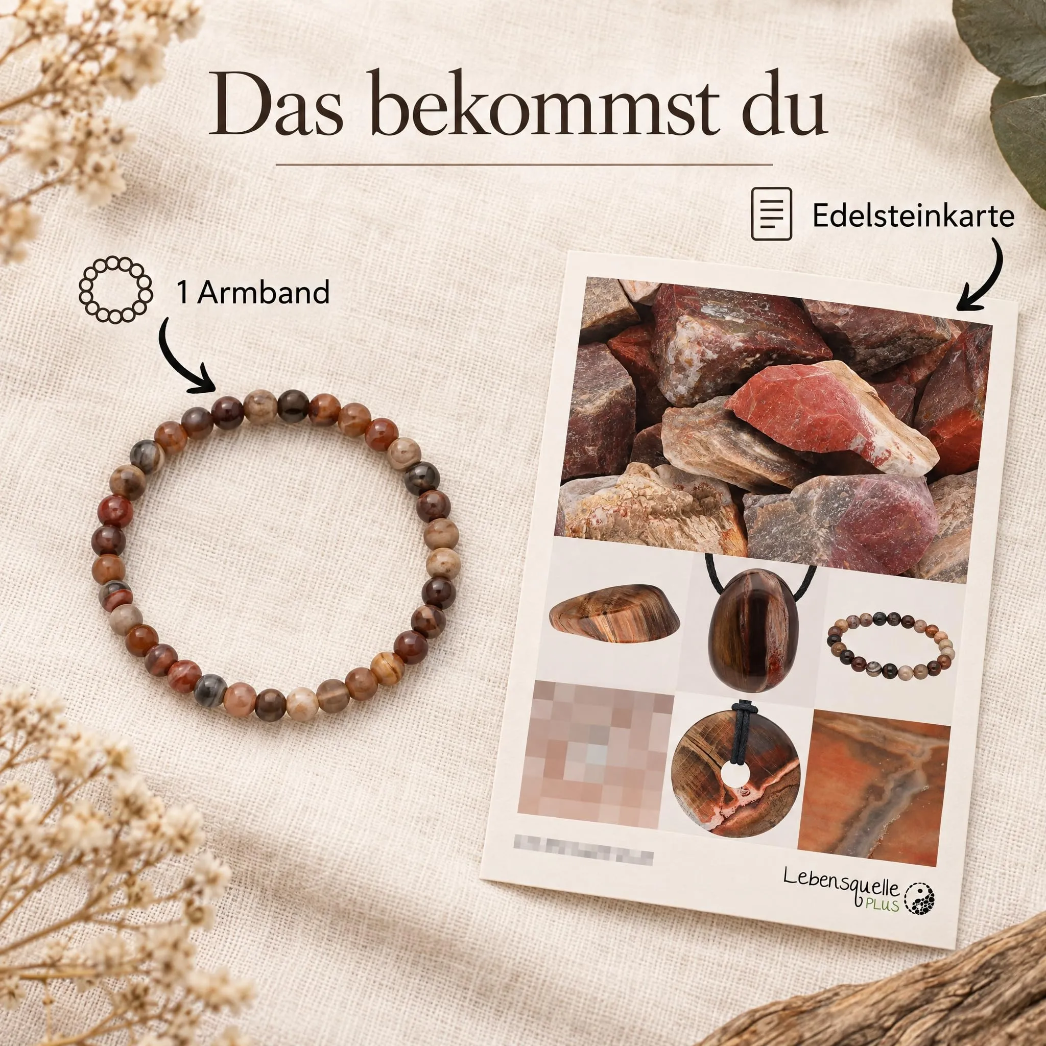 Lebensquelle Plus Mini Bracciale in Legno Fossile, perline 4-5 mm - immagine 5