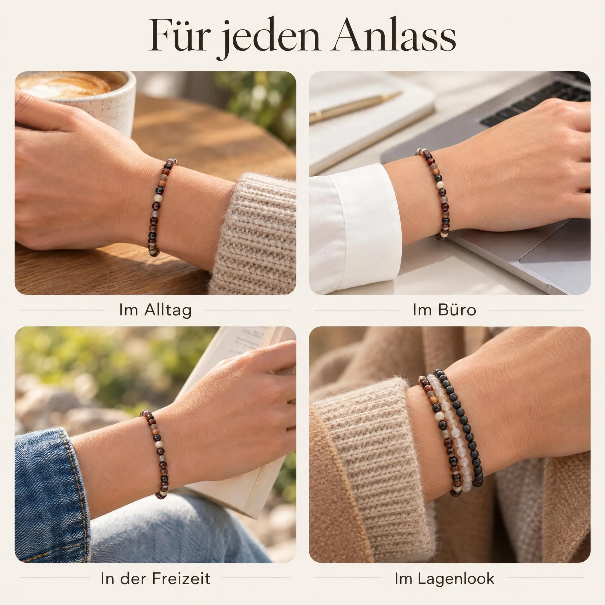Lebensquelle Plus Mini Bracciale in Legno Fossile, perline 4-5 mm - immagine 6