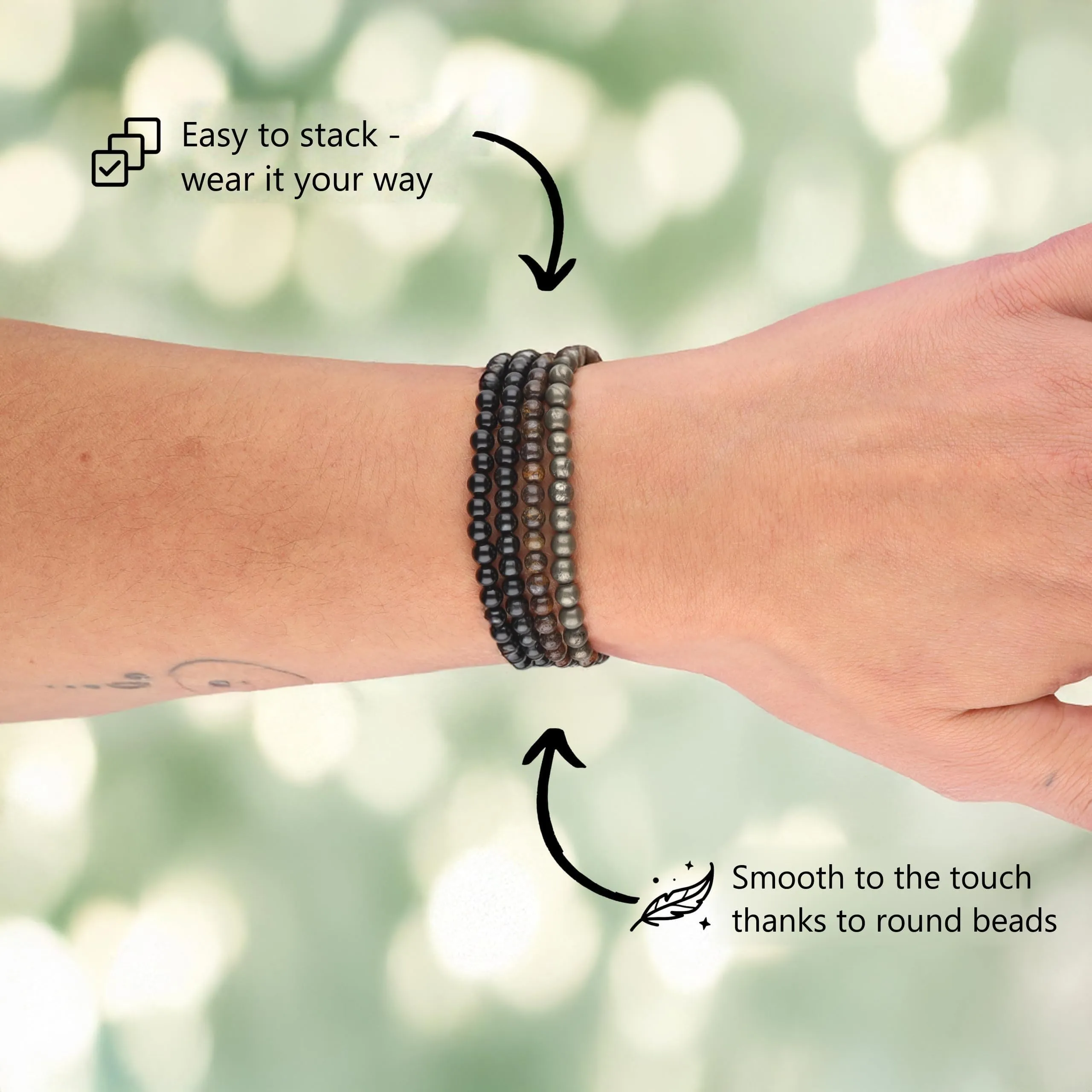 Lebensquelle Plus Mini bracciale con perline 4-5 mm Shungite - immagine 5