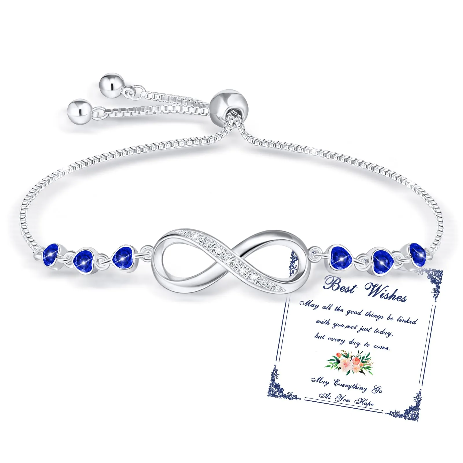 Esmoly Bracciale Donna Argento Infinito con Cuore e Zircone Regolabile (09) - immagine 1