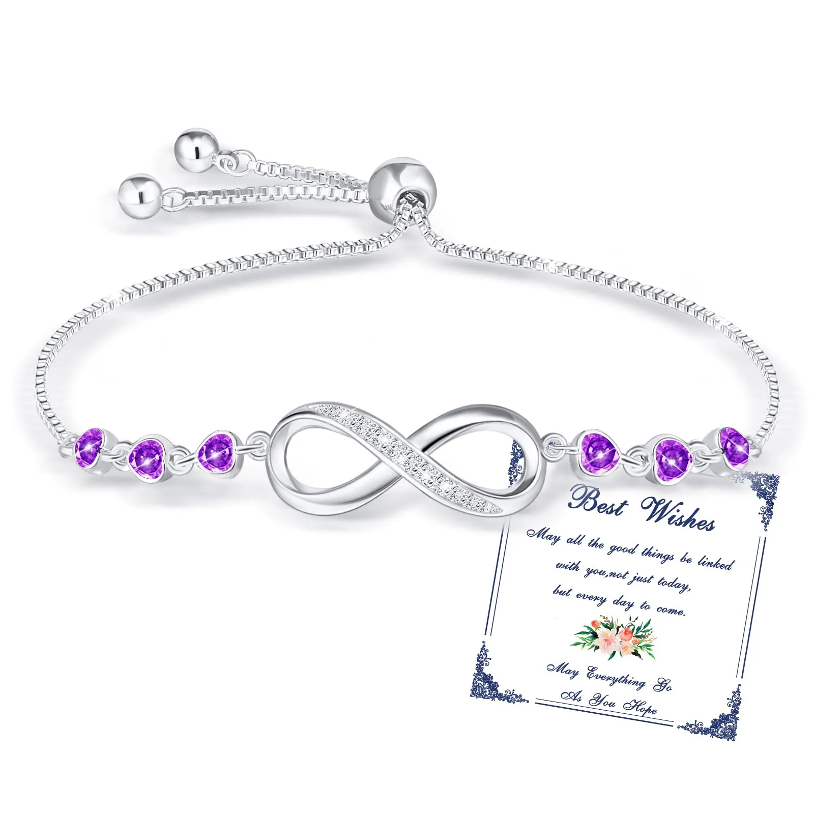 Esmoly Bracciale Donna Argento Infinito con Cuore e Zircone Regolabile (02) - immagine 1
