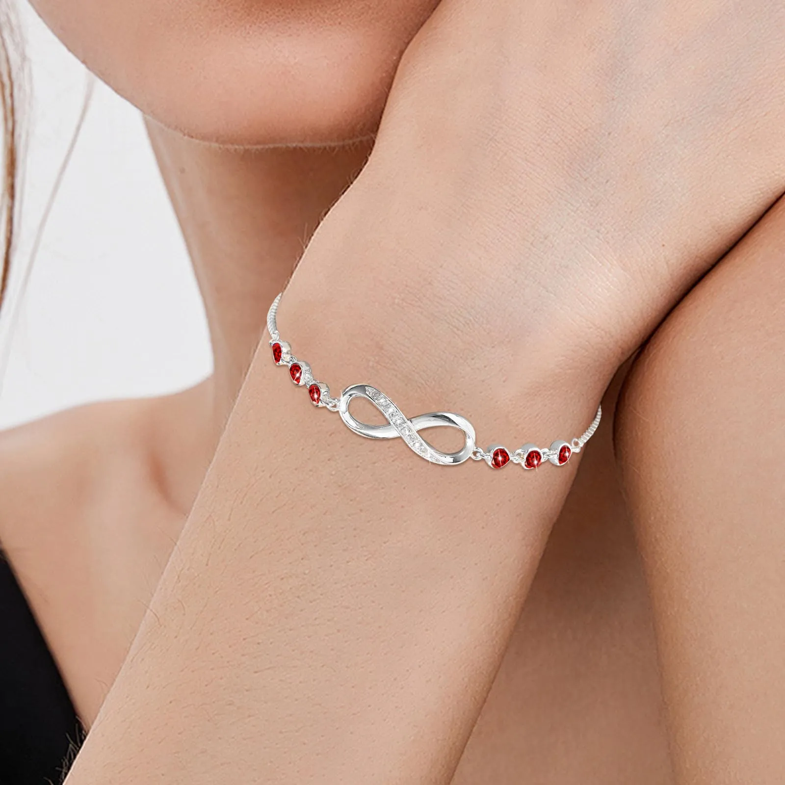 Esmoly Bracciale Donna Argento Infinito con Cuore e Zircone Regolabile (07) - immagine 2