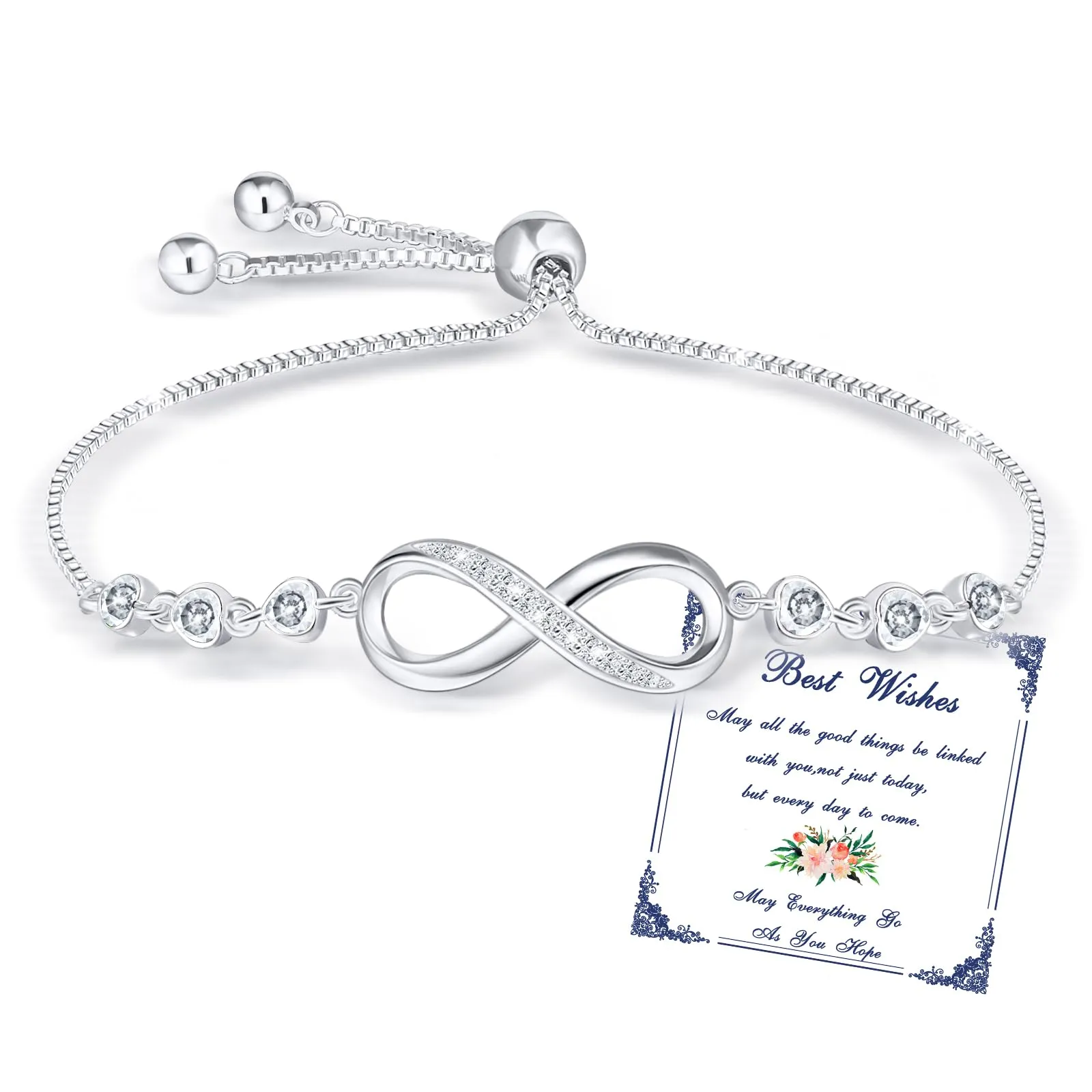 Esmoly Bracciale Donna in Argento con Infinito, Cuore e Zircone, Regolabile (04) - immagine 1