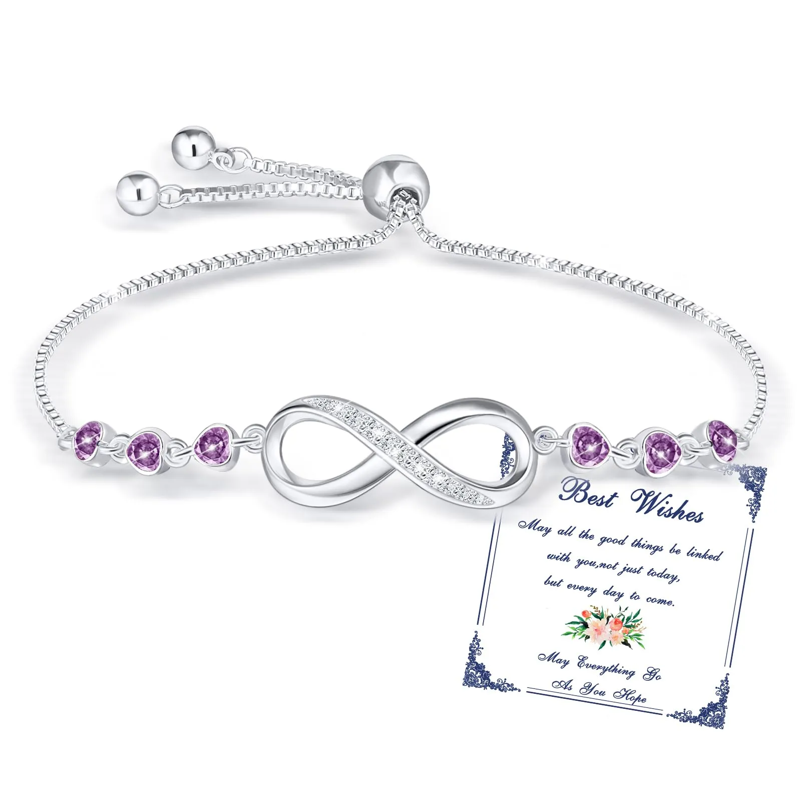 Esmoly Bracciale Donna Argento Infinito con Cuore e Zircone Regolabile (06) - immagine 1