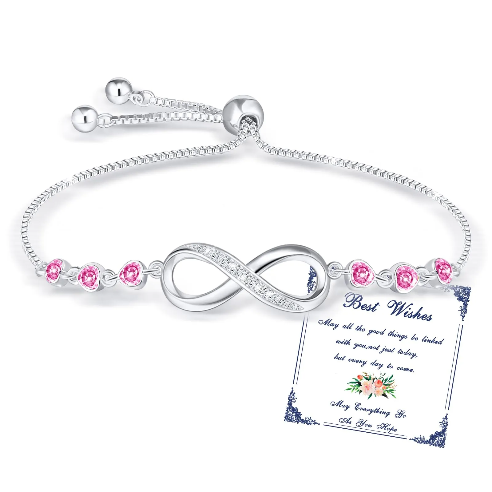 Esmoly Bracciale Donna Argento Infinito con Cuore e Zircone Regolabile - immagine 1