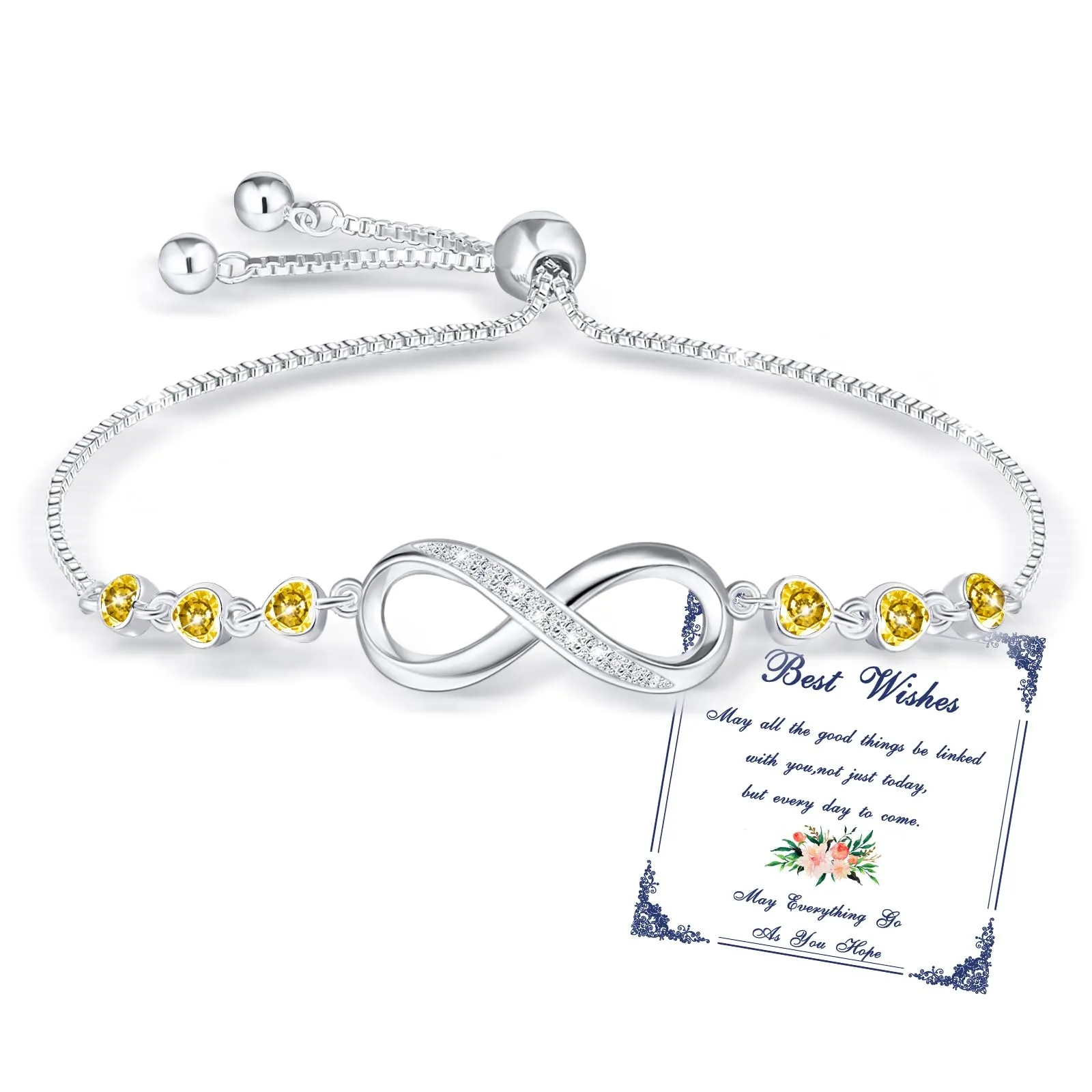 Esmoly Bracciale Donna Argento Infinito con Cuore e Zircone Regolabile - immagine 1