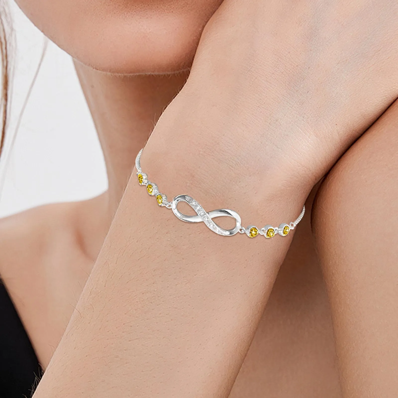 Esmoly Bracciale Donna Argento Infinito con Cuore e Zircone Regolabile - immagine 2
