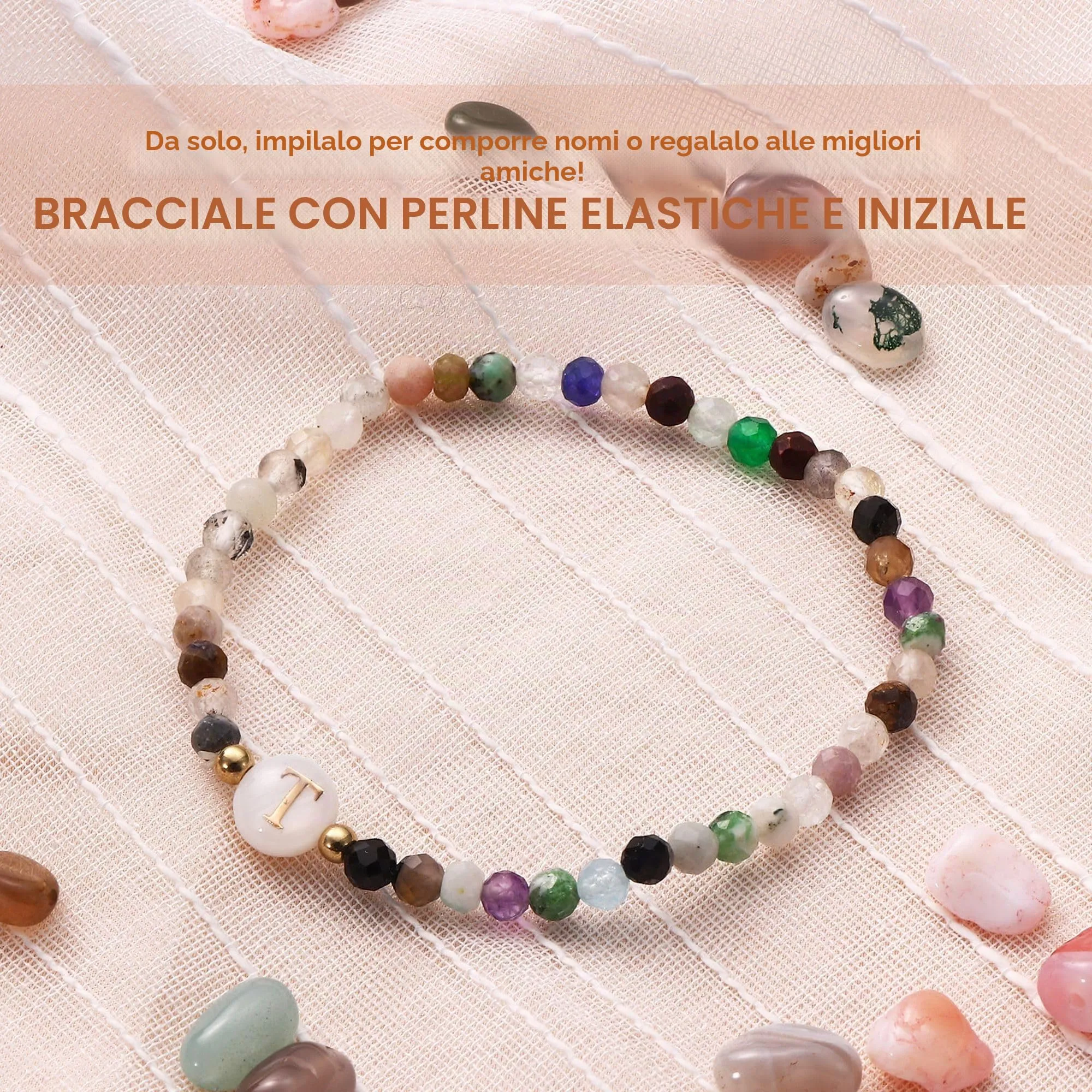 BodyBonita Braccialetti con Iniziale T in Pietra Naturale e Madreperla Sintetica per Donna e Uomo - immagine 2