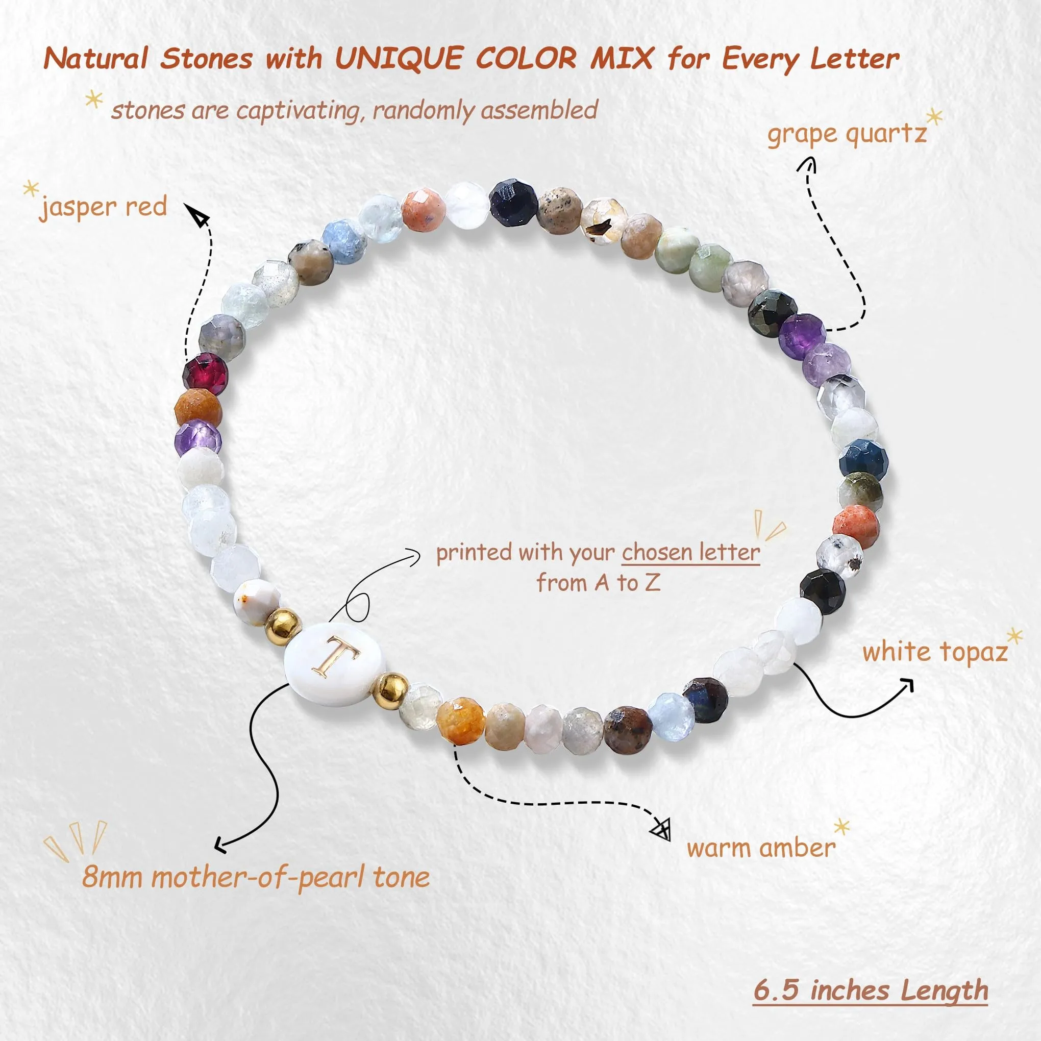 BodyBonita Braccialetti con Iniziale T in Pietra Naturale e Madreperla Sintetica per Donna e Uomo - immagine 4