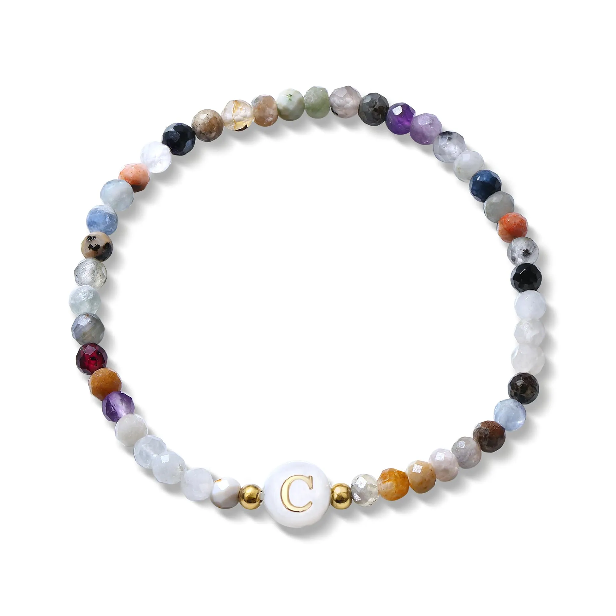 BodyBonita Braccialetti con Iniziale C in Pietra Naturale e Madreperla Sintetica, Elastico, 16,5 cm - immagine 1